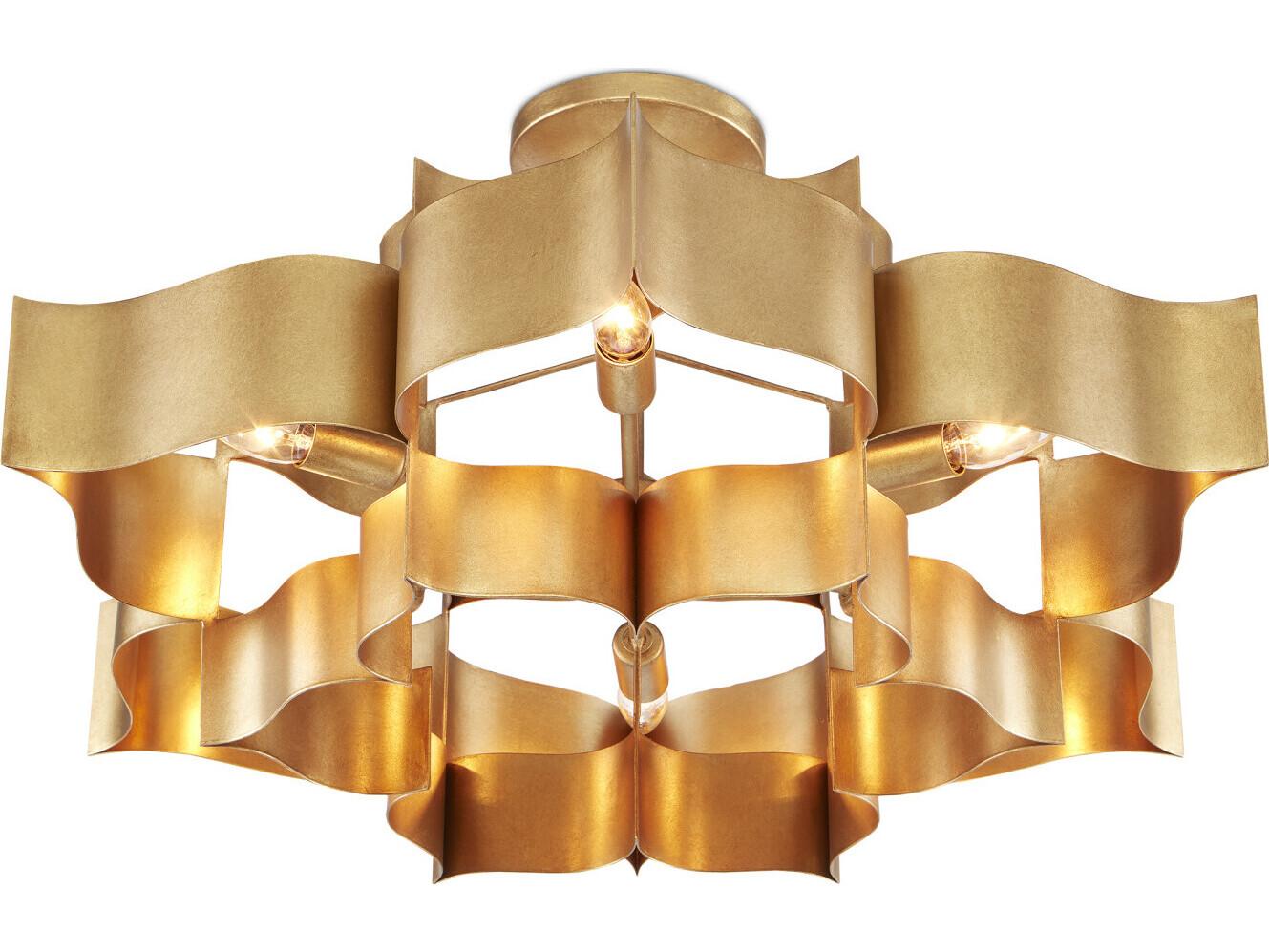 Currey & Company Grand Lotus Antique Gold Leaf Semi Flush Mount