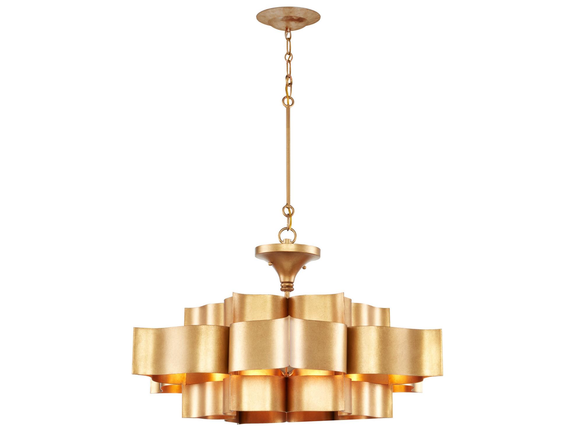 Currey & Company Grand Lotus Antique Gold Leaf Semi Flush Mount