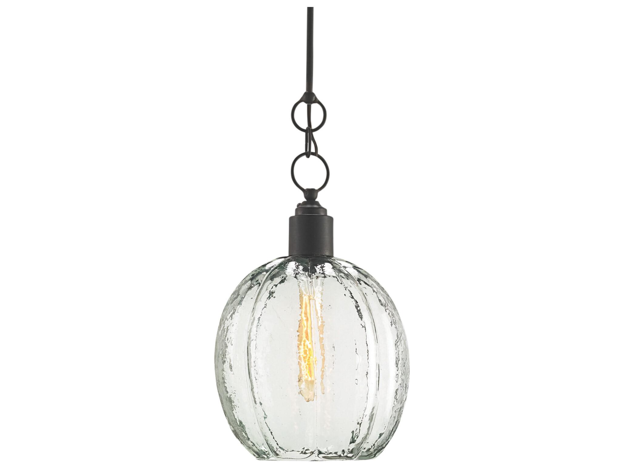 Currey & Company Aquaterra Old Iron Clear Bell Mini Pendant