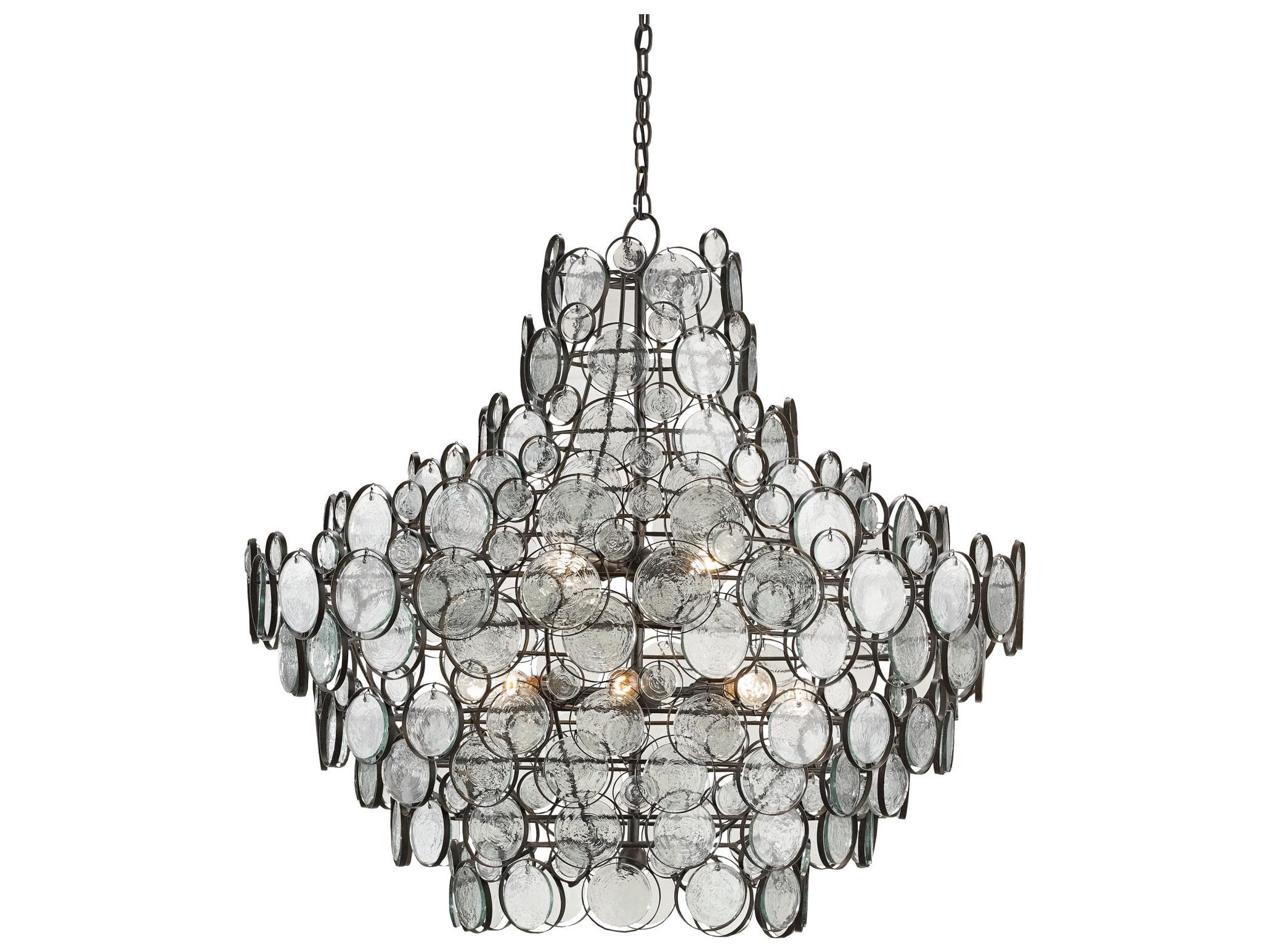 Currey & Company Galahad 12-Light Bronze Glass Tiered Pendant