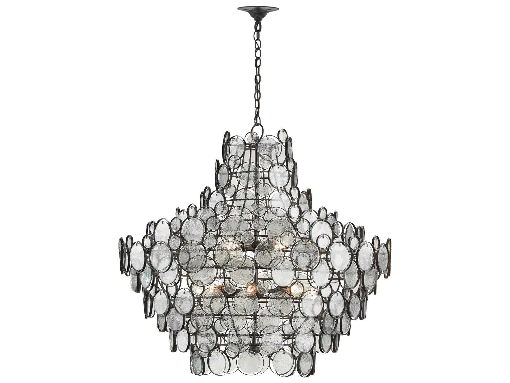 Currey & Company Galahad 12-Light Bronze Glass Tiered Pendant