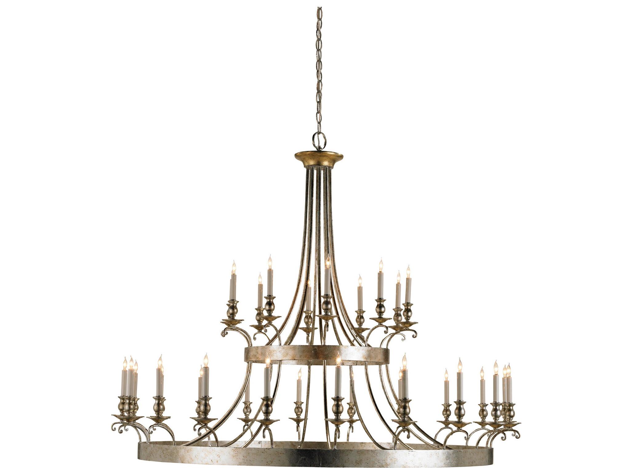 Currey & Company Lodestar 30-Light Granello Silver Leaf antique Candelabra Tiered Chandelier