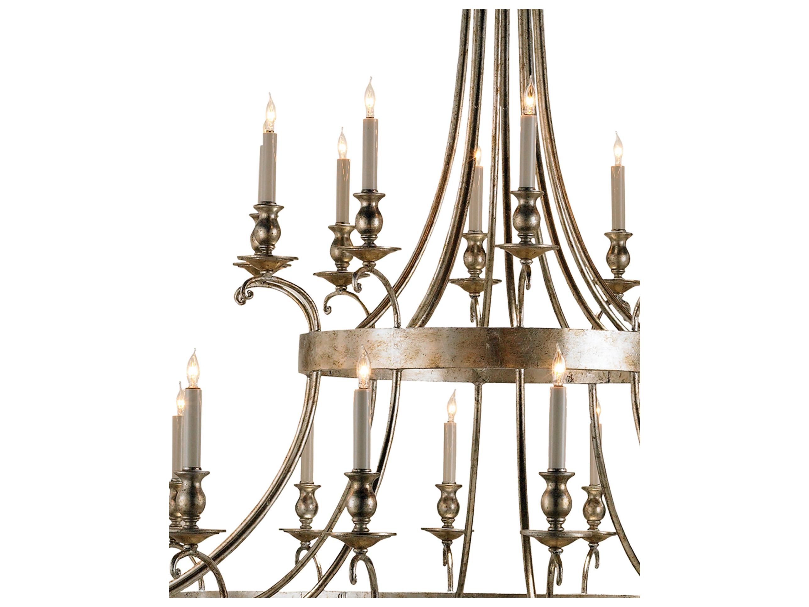 Currey & Company Lodestar 30-Light Granello Silver Leaf antique Candelabra Tiered Chandelier