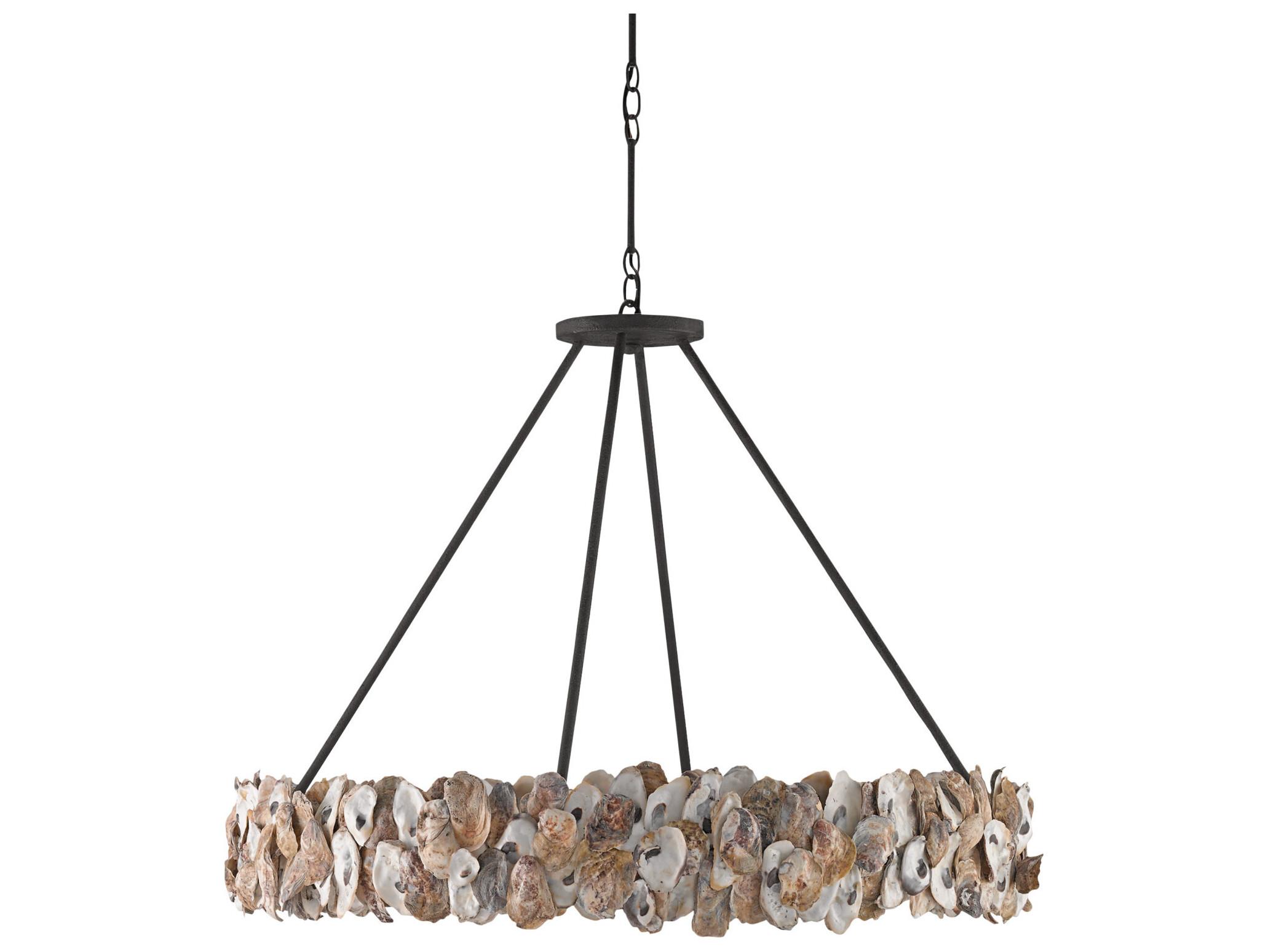 Currey & Company Oyster 8-Light Textured Bronze Natural Off White Round Pendant
