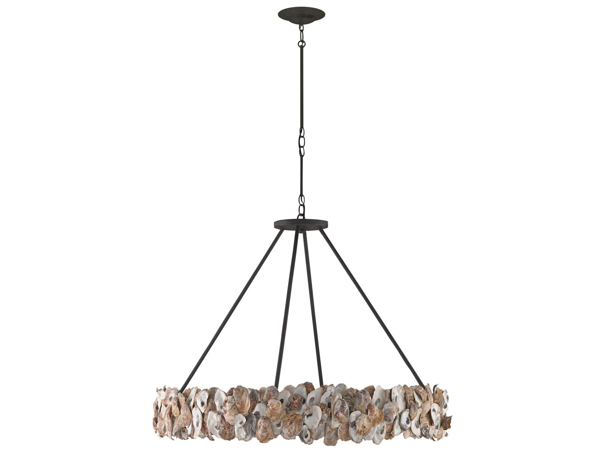 Currey & Company Oyster 8-Light Textured Bronze Natural Off White Round Pendant