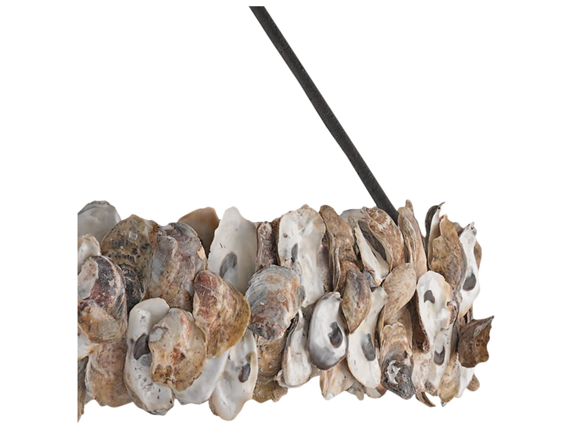 Currey & Company Oyster 8-Light Textured Bronze Natural Off White Round Pendant