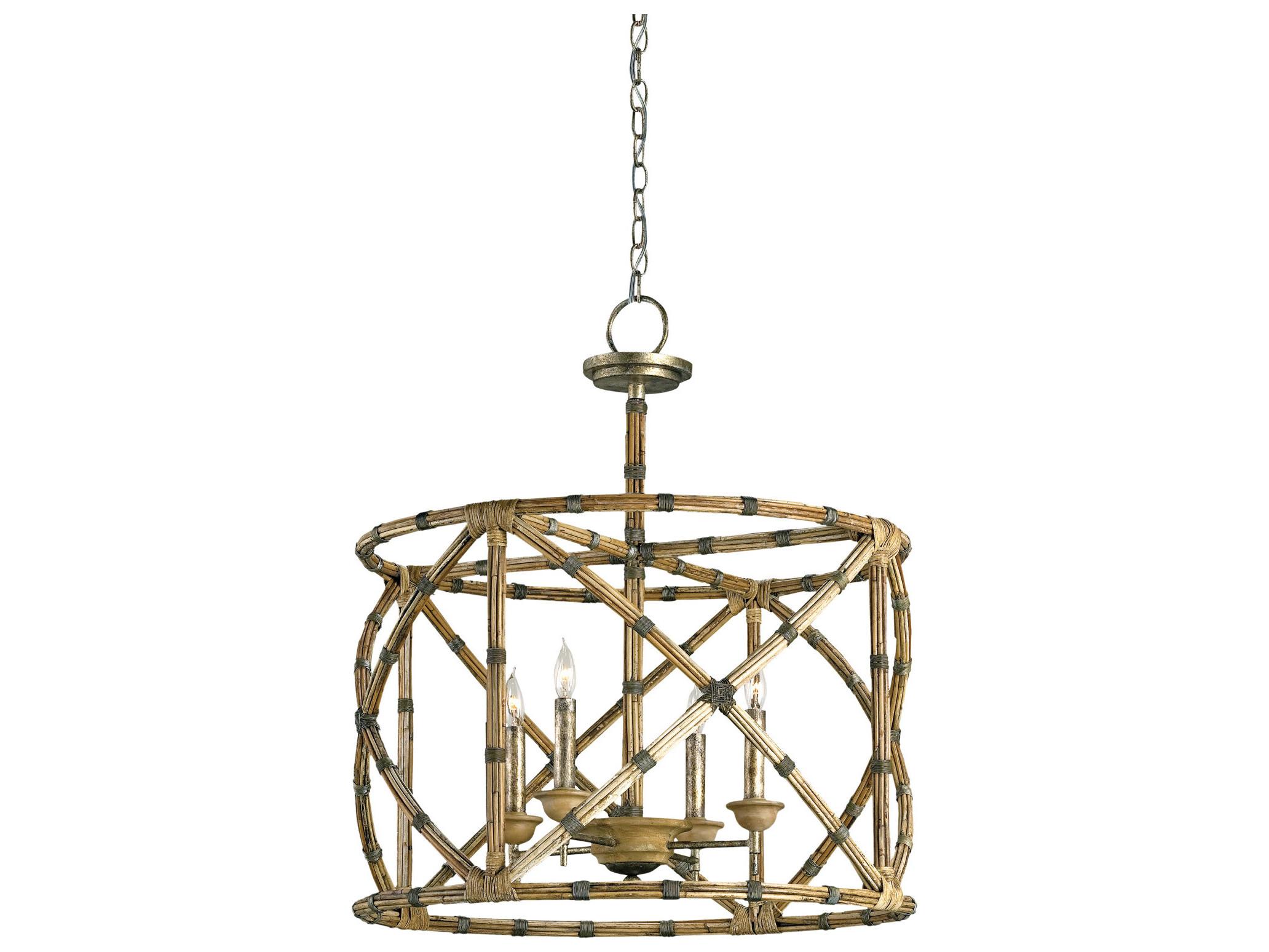 Currey & Company Palm Beach 4-Light Pyrite Bronze washed Wood natural Candelabra Lantern Chandelier