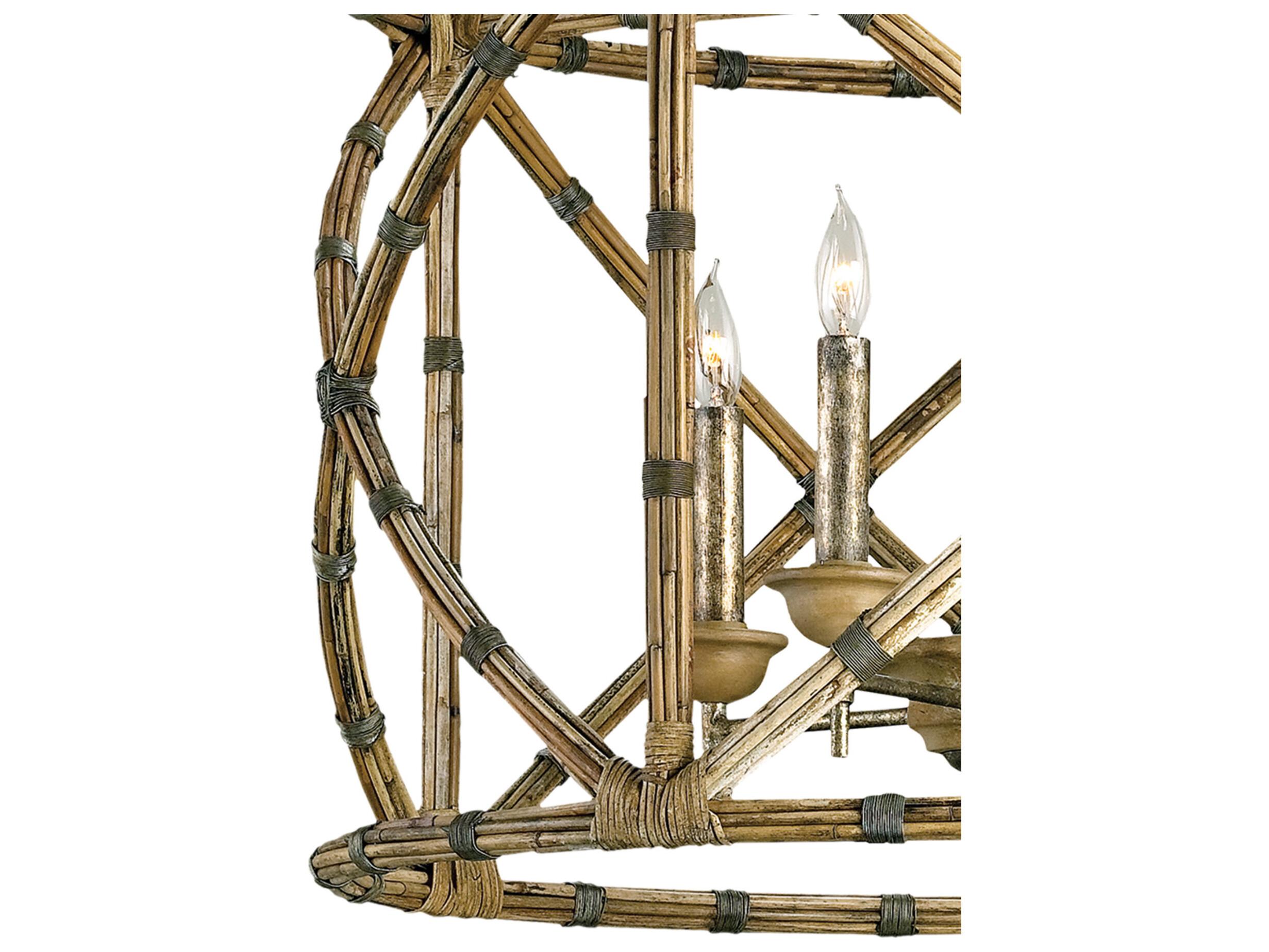 Currey & Company Palm Beach 4-Light Pyrite Bronze washed Wood natural Candelabra Lantern Chandelier