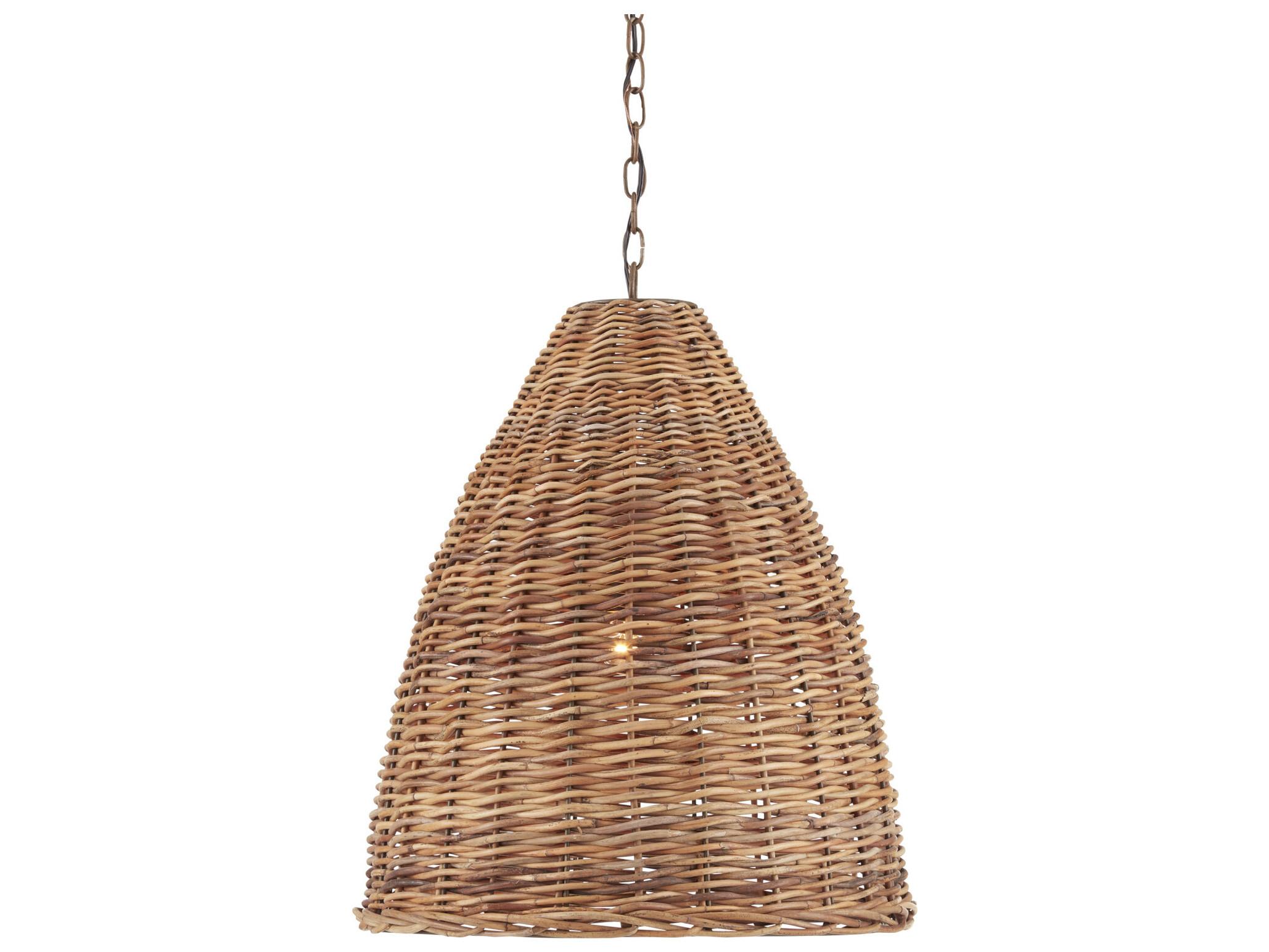Currey & Company Basket 1-Light Natural Brown Bell Pendant