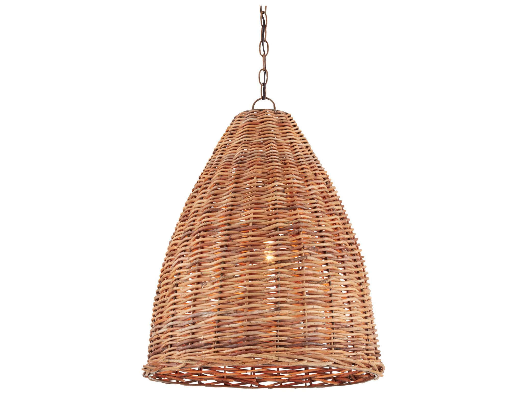 Currey & Company Basket 1-Light Natural Brown Bell Pendant