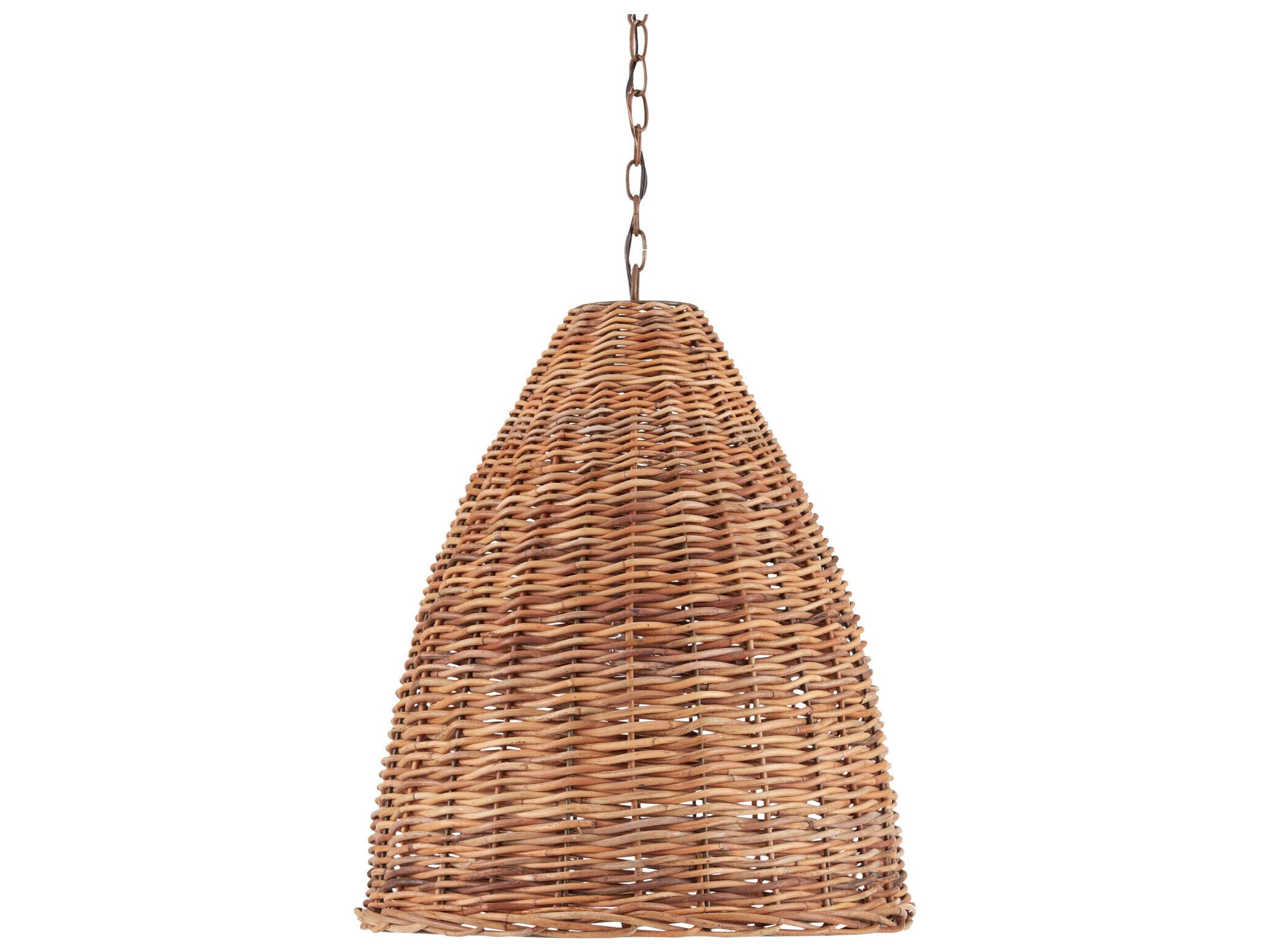 Currey & Company Basket 1-Light Natural Brown Bell Pendant