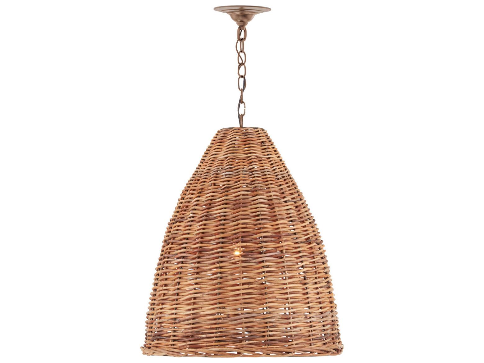 Currey & Company Basket 1-Light Natural Brown Bell Pendant