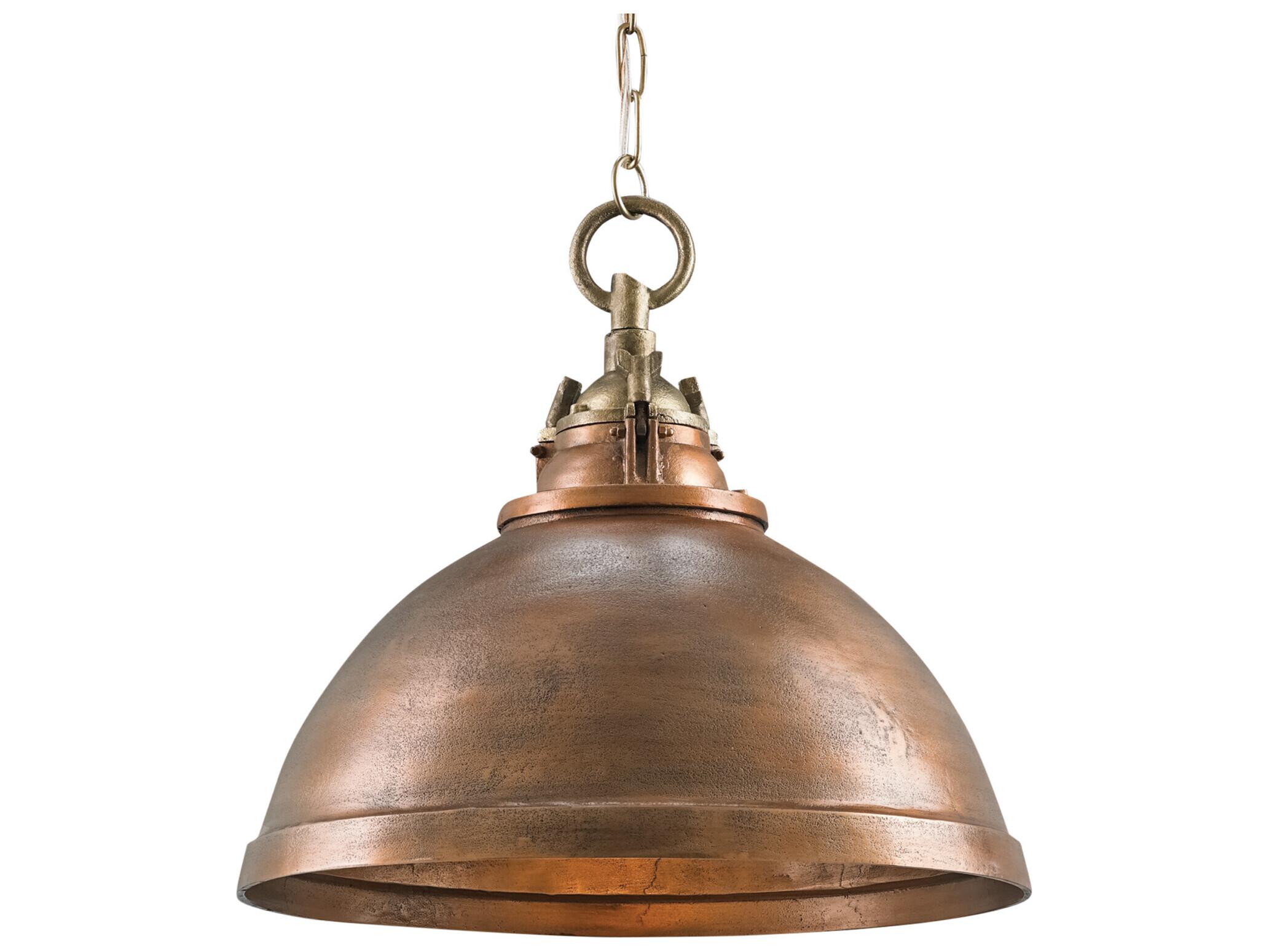 Currey & Company Admiral 1-Light Copper Antique Brass Dome Pendant