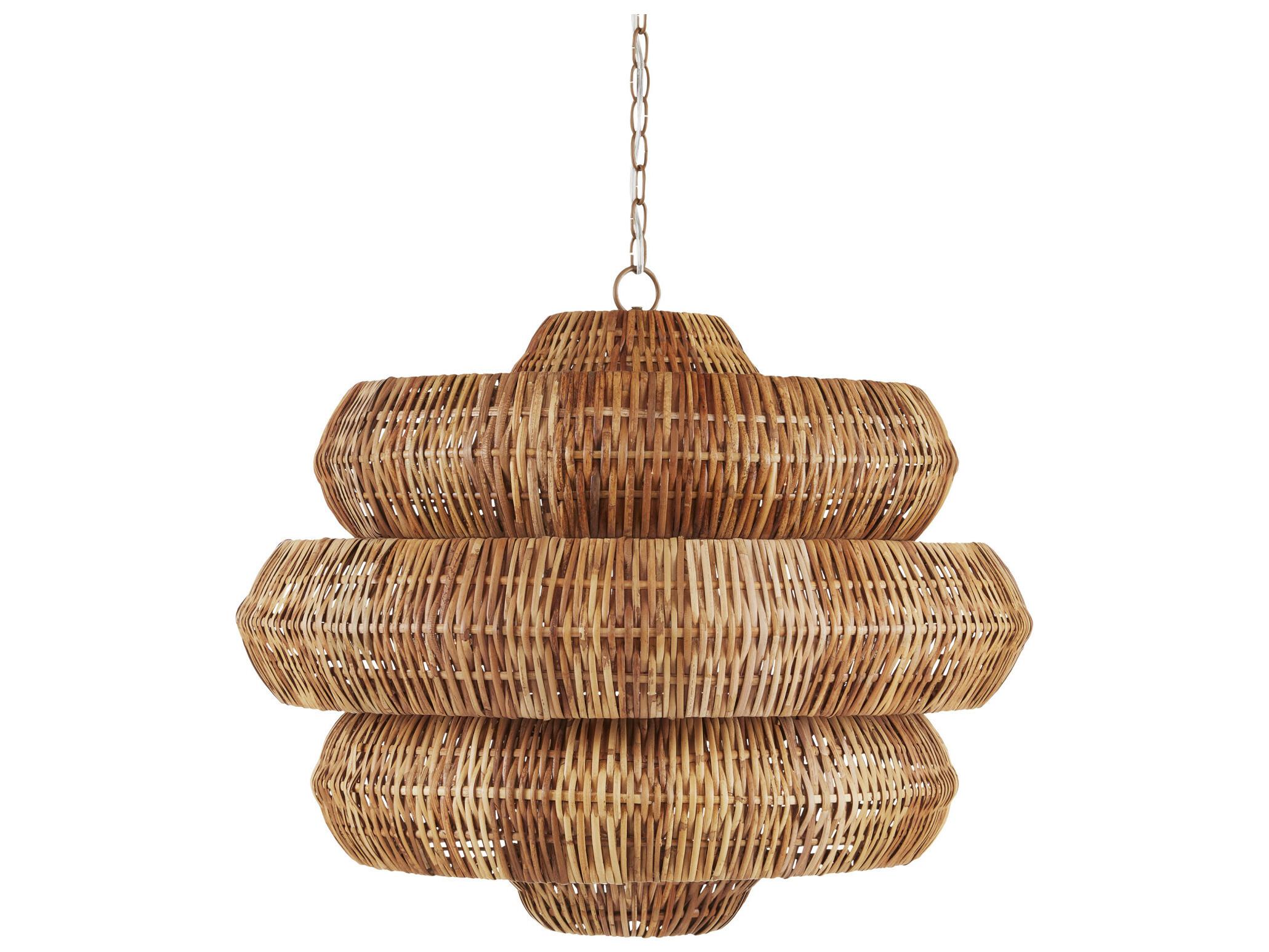 Currey & Company Antibes 9-Light Khaki Natural Brown Drum Tiered Pendant