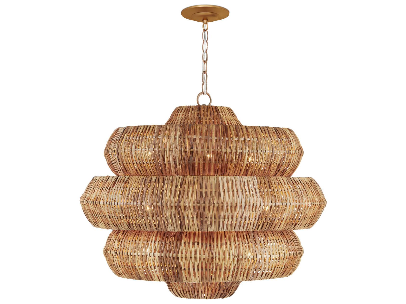 Currey & Company Antibes 9-Light Khaki Natural Brown Drum Tiered Pendant