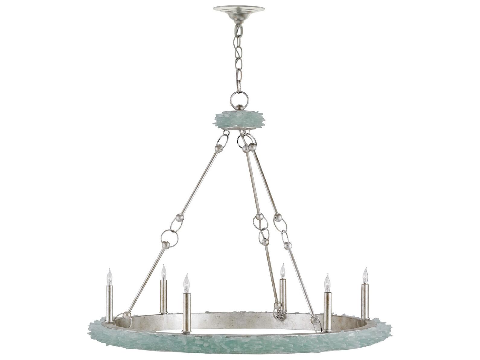 Currey & Company Tidewater 6-Light Silver Granello seaglass Candelabra Chandelier
