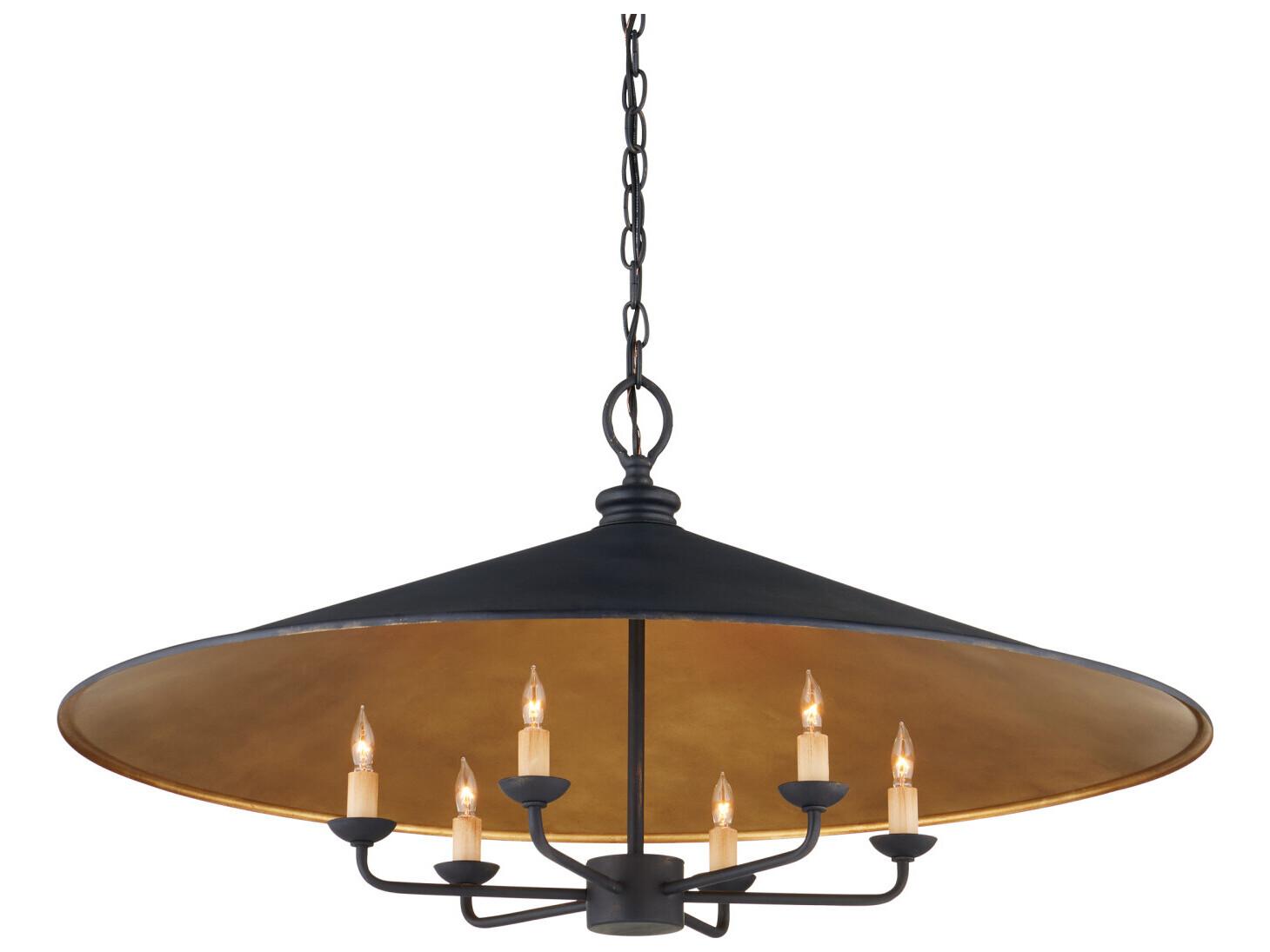 Currey & Company Brussels 6-Light French Black contemporary Gold Leaf Candelabra Chandelier