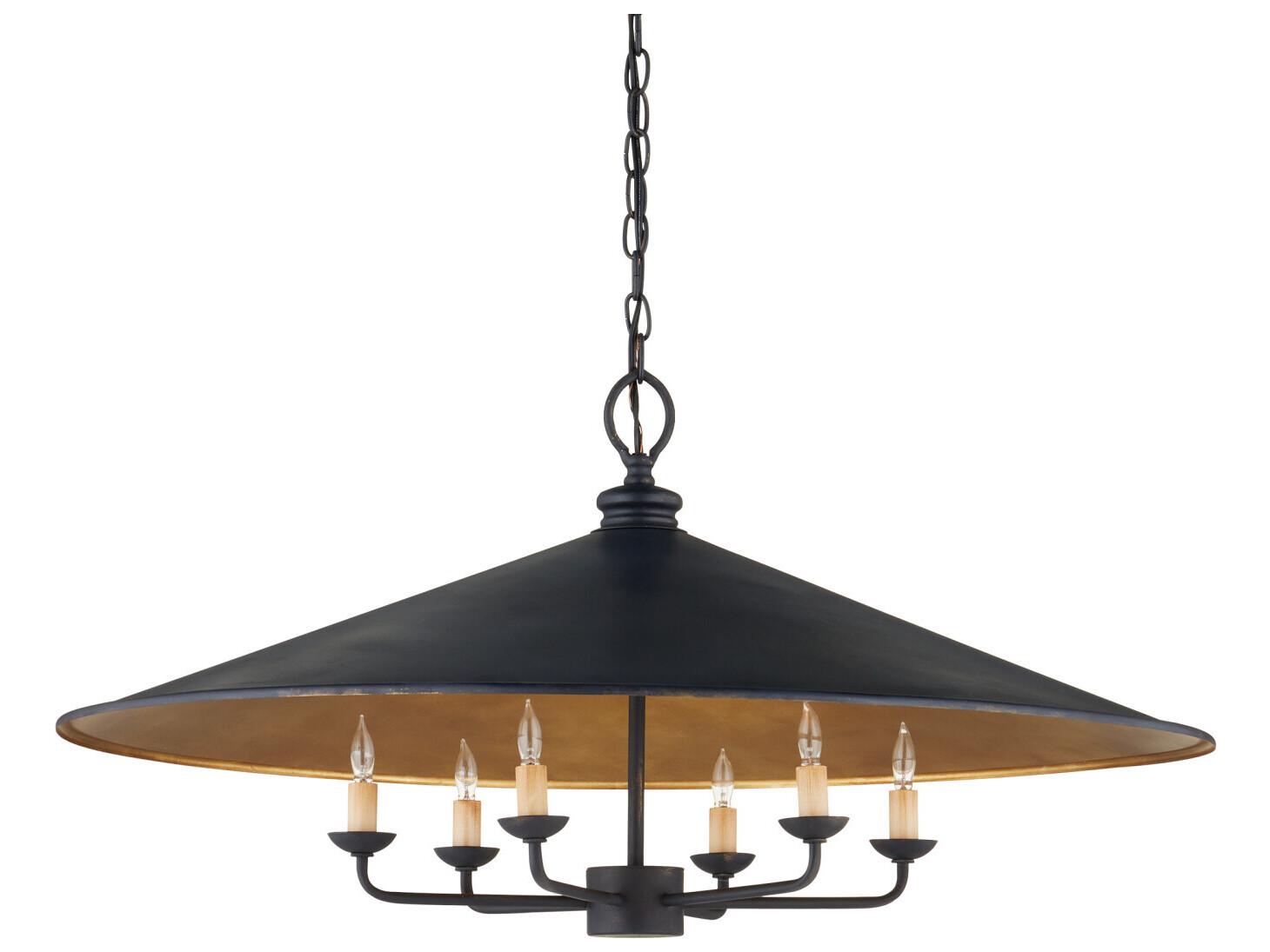 Currey & Company Brussels 6-Light French Black contemporary Gold Leaf Candelabra Chandelier