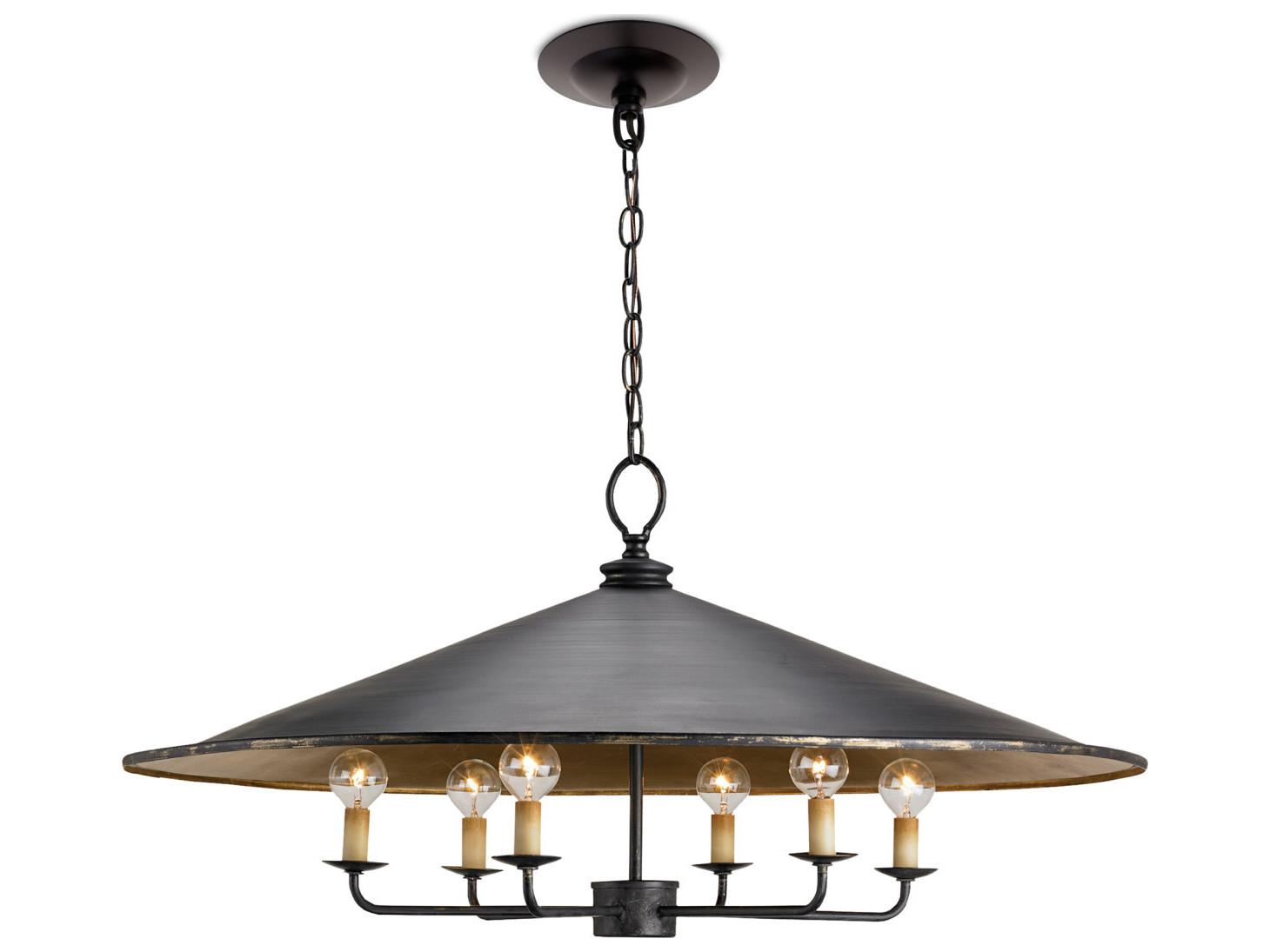 Currey & Company Brussels 6-Light French Black contemporary Gold Leaf Candelabra Chandelier