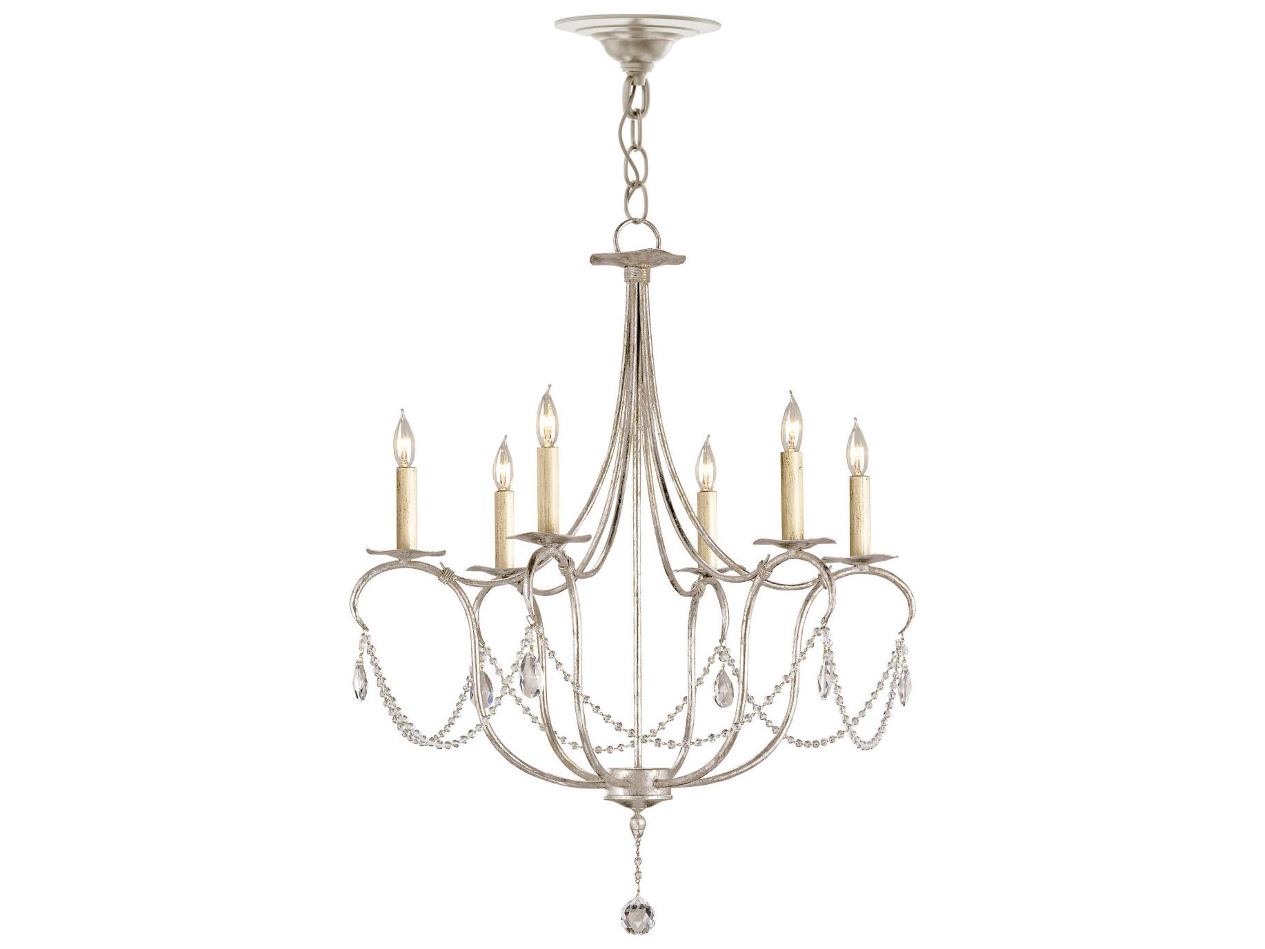 Currey & Company Crystal Lights 6-Light Silver Leaf Candelabra Chandelier