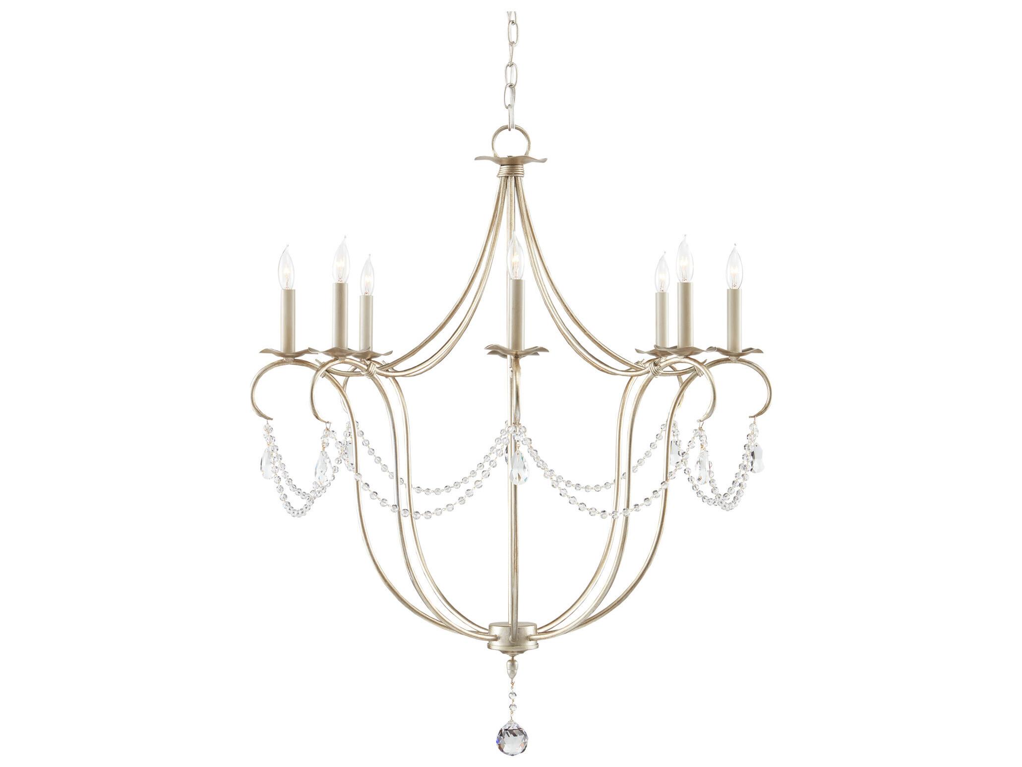 Currey & Company Crystal Lights 8-Light Silver Leaf Candelabra Chandelier