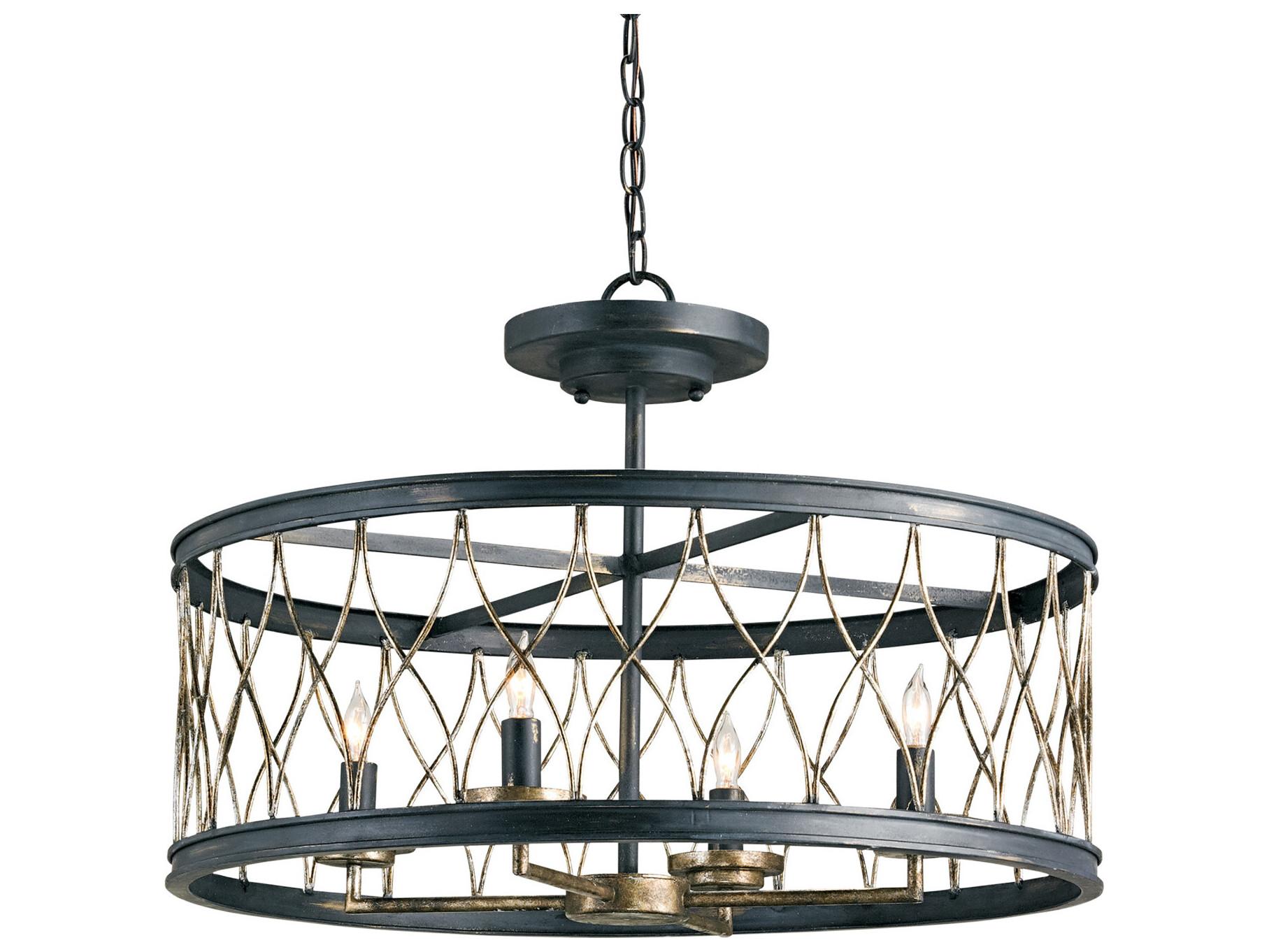 Currey & Company Crisscross 4-Light French Black pyrite Bronze Candelabra Drum Chandelier