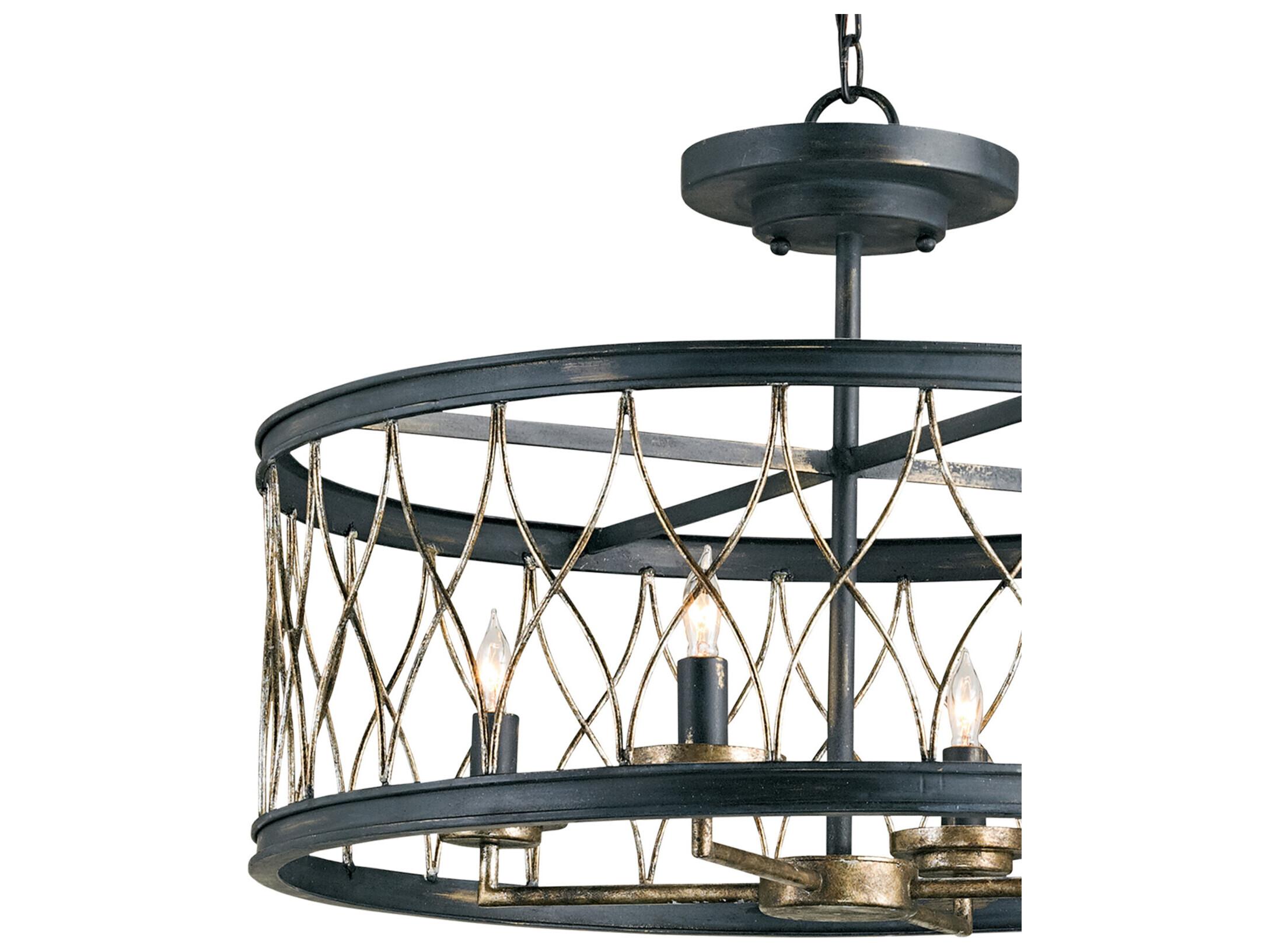 Currey & Company Crisscross 4-Light French Black pyrite Bronze Candelabra Drum Chandelier