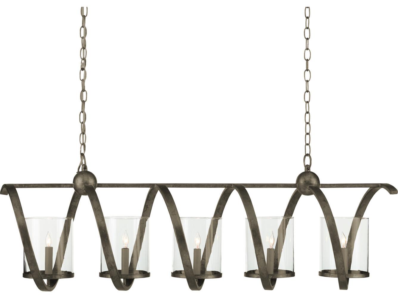 Currey & Company Modern Industrial 5-Light Pyrite Bronze Glass Island Pendant