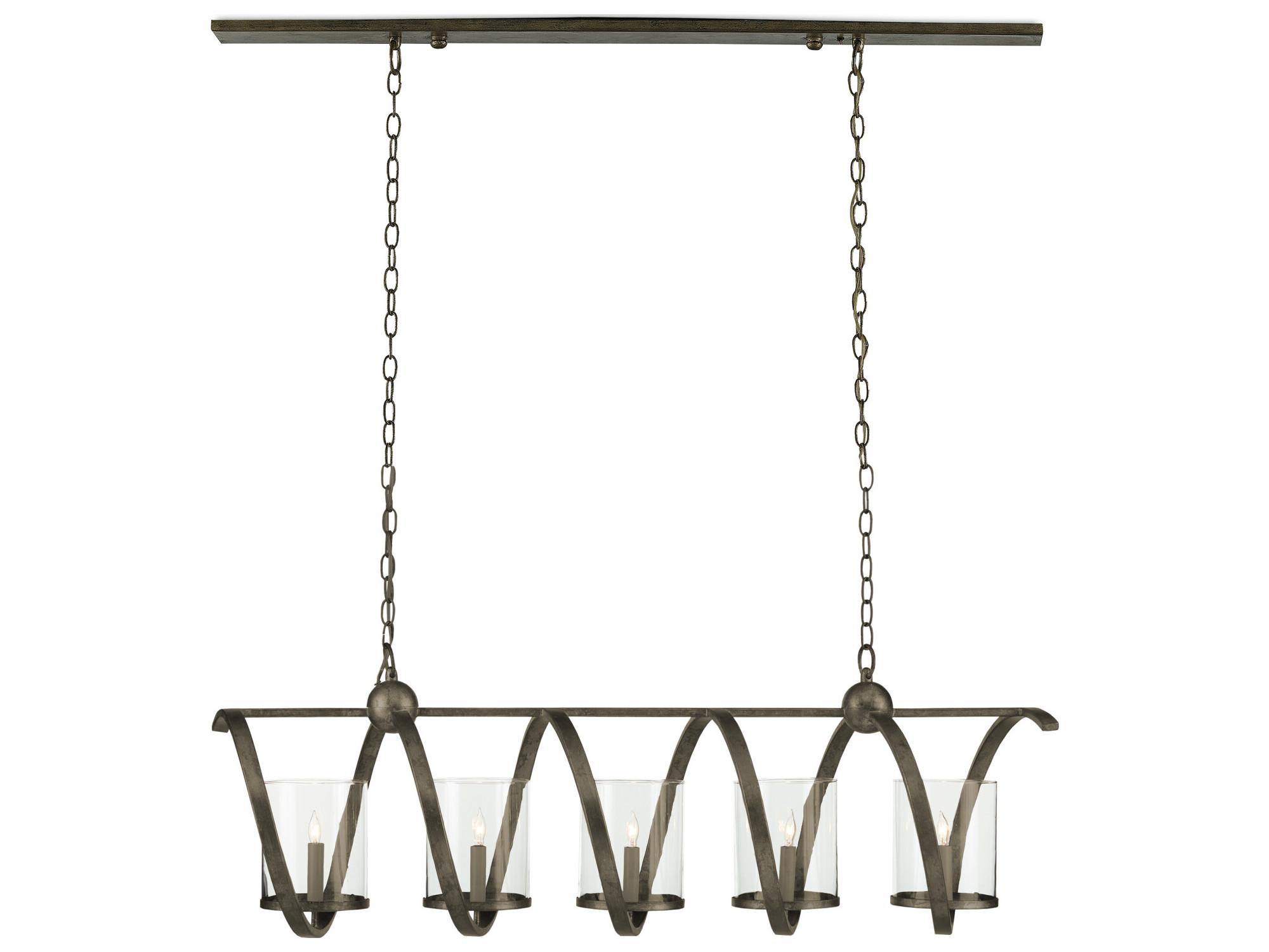 Currey & Company Modern Industrial 5-Light Pyrite Bronze Glass Island Pendant