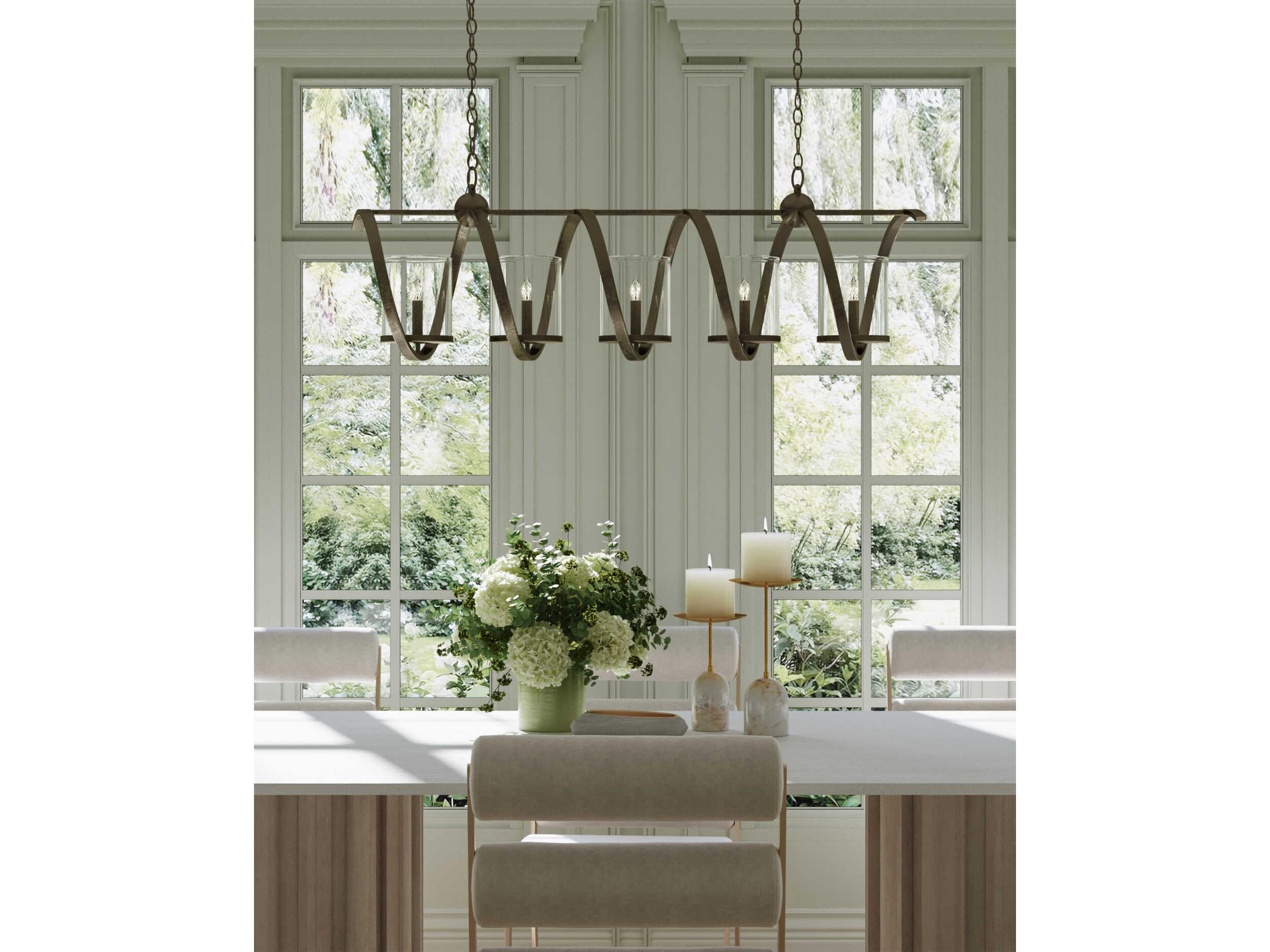 Currey & Company Modern Industrial 5-Light Pyrite Bronze Glass Island Pendant