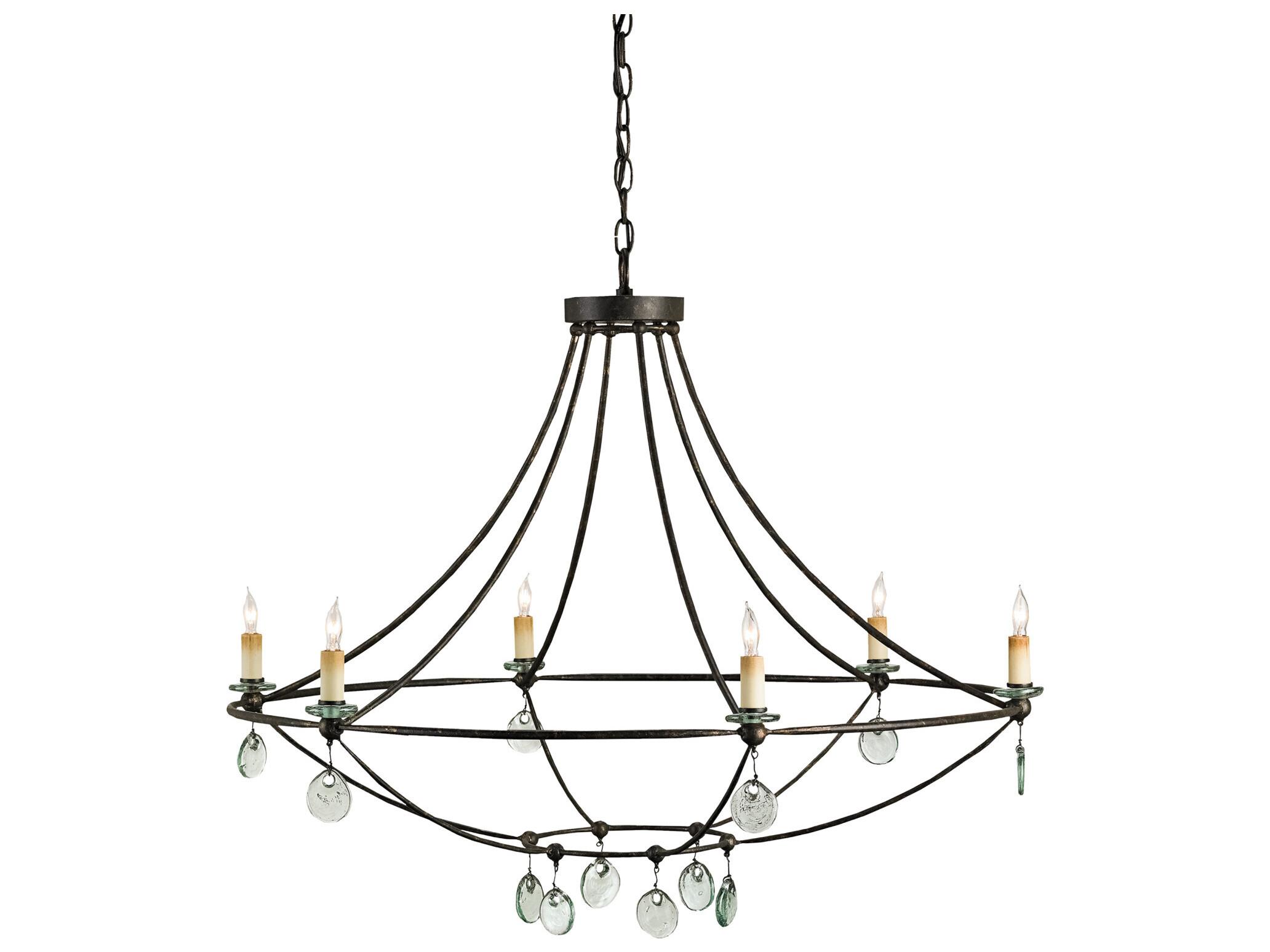 Currey & Company Novella 6-Light Mayfair Black Glass Candelabra Chandelier