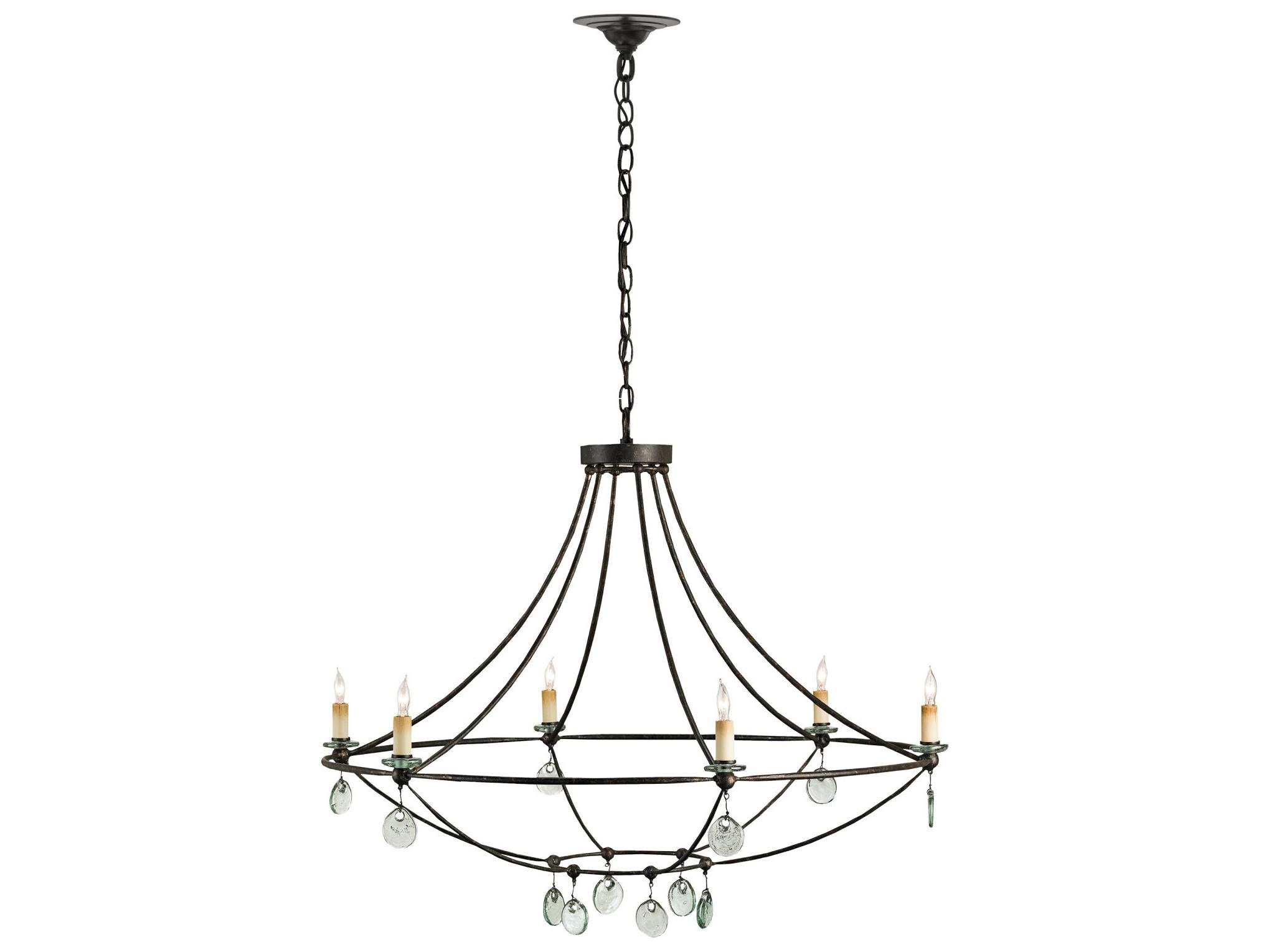 Currey & Company Novella 6-Light Mayfair Black Glass Candelabra Chandelier