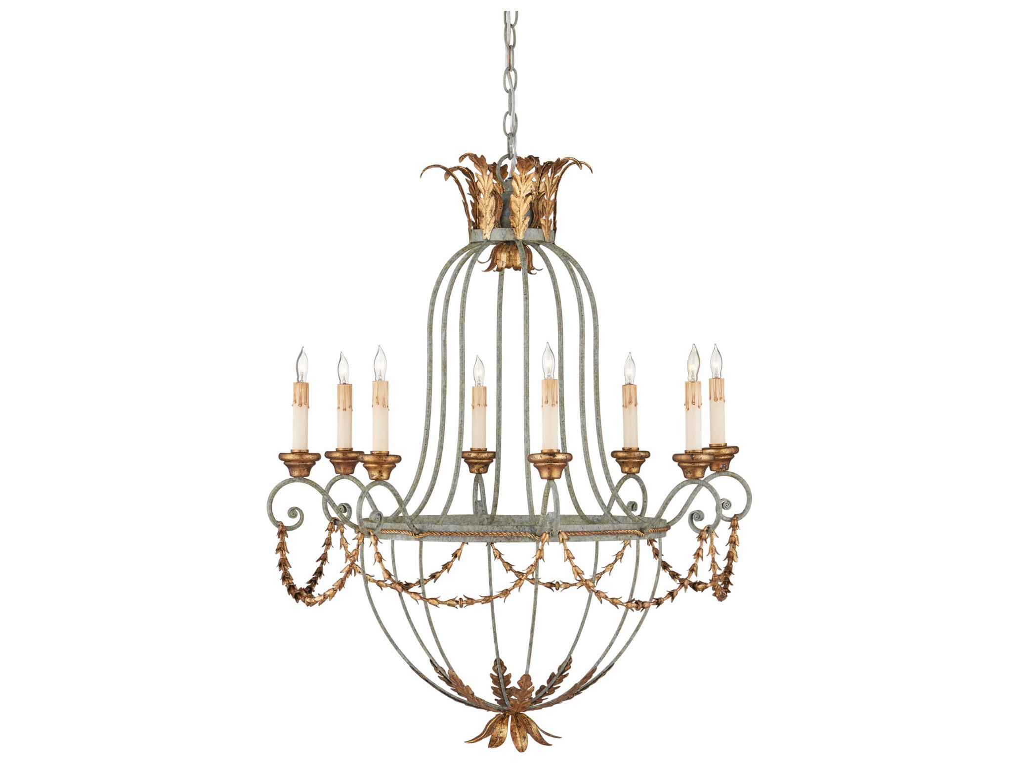 Currey & Company Elegance 8-Light Etruscan Gold Leaf Candelabra Chandelier