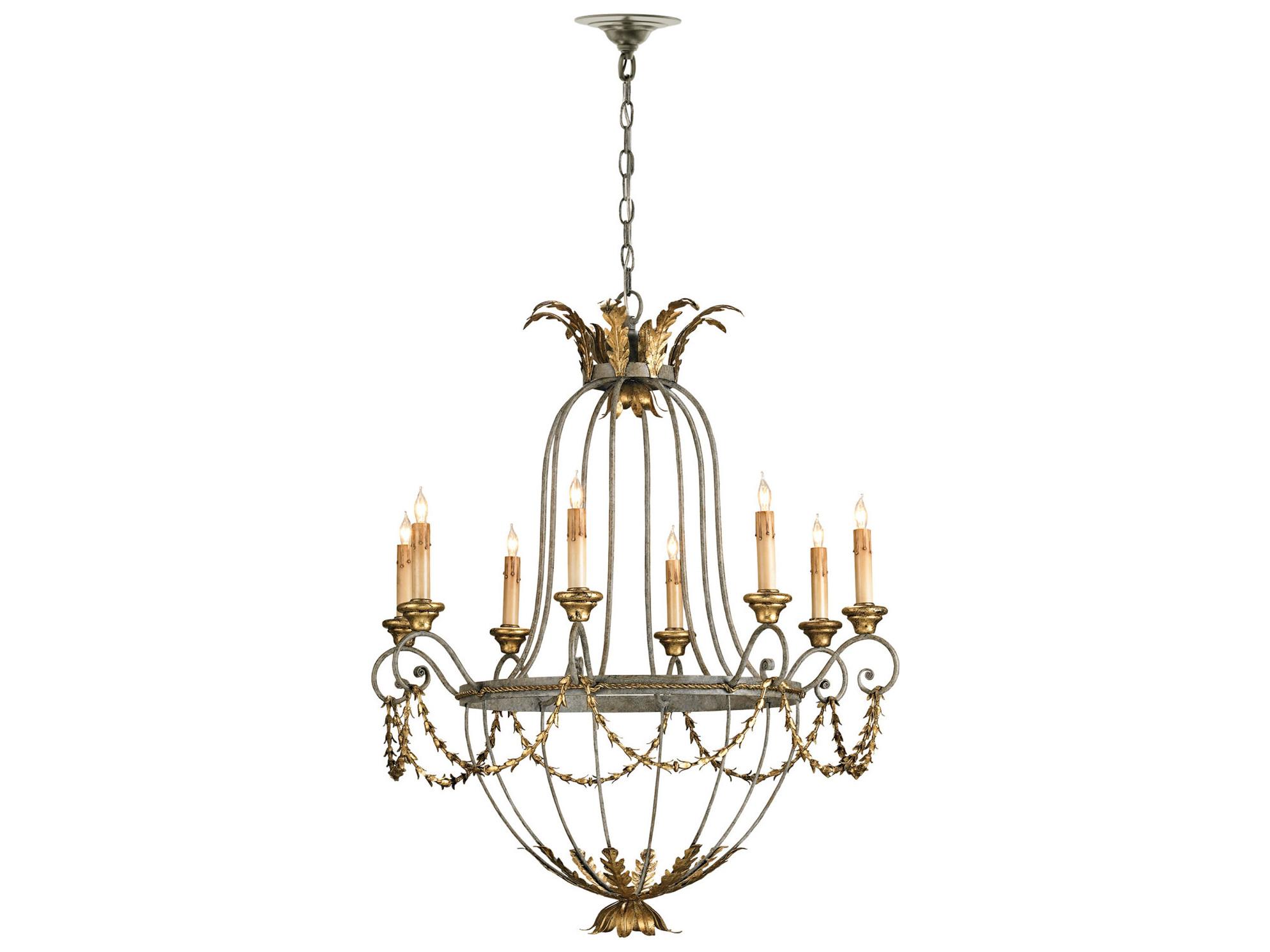 Currey & Company Elegance 8-Light Etruscan Gold Leaf Candelabra Chandelier