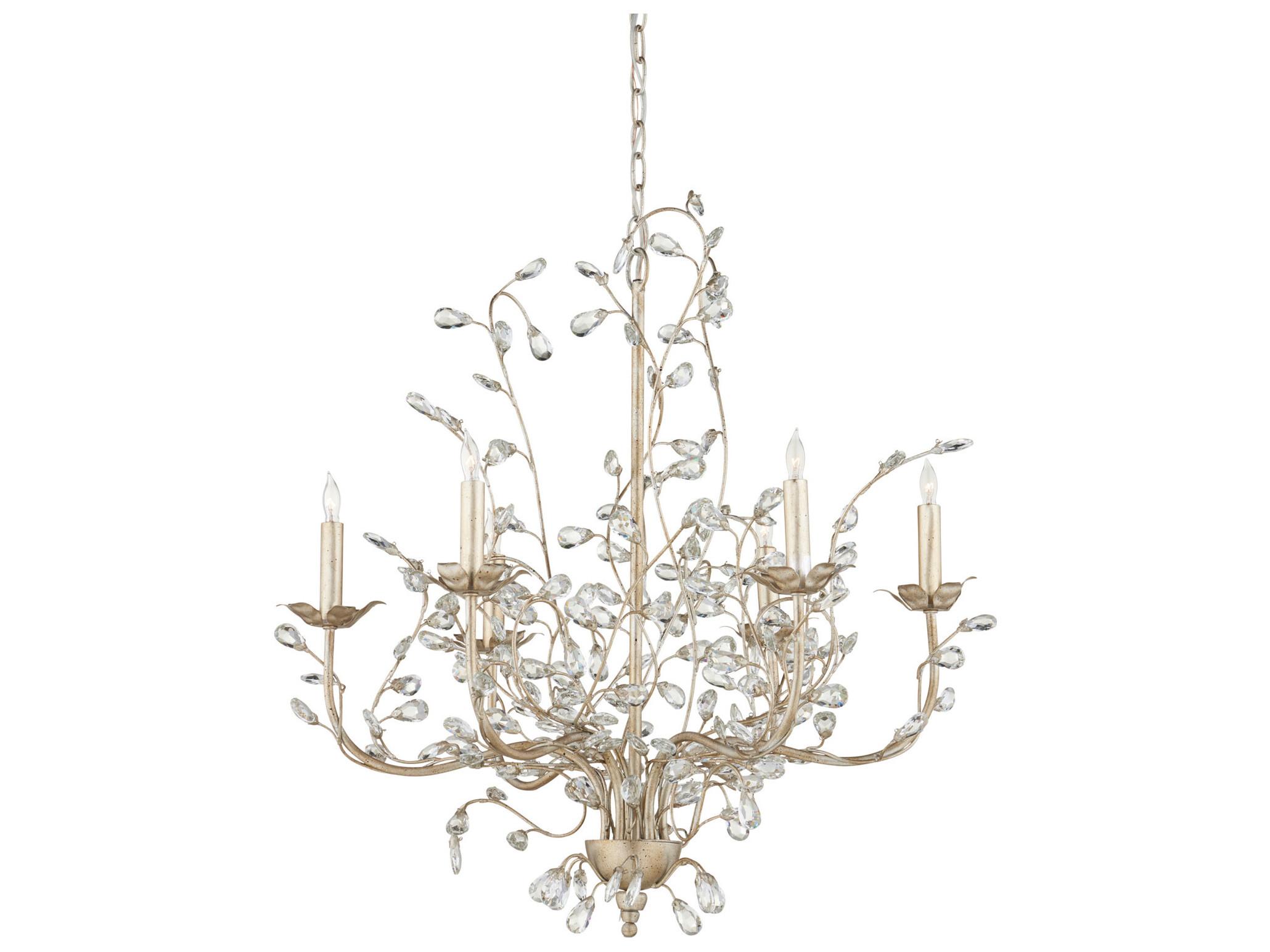Currey & Company Crystal Bud 6-Light Silver Granello Candelabra Chandelier