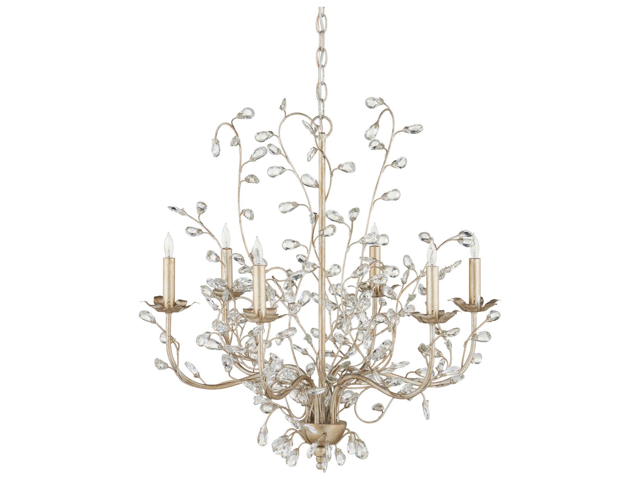 Currey & Company Crystal Bud 6-Light Silver Granello Candelabra Chandelier