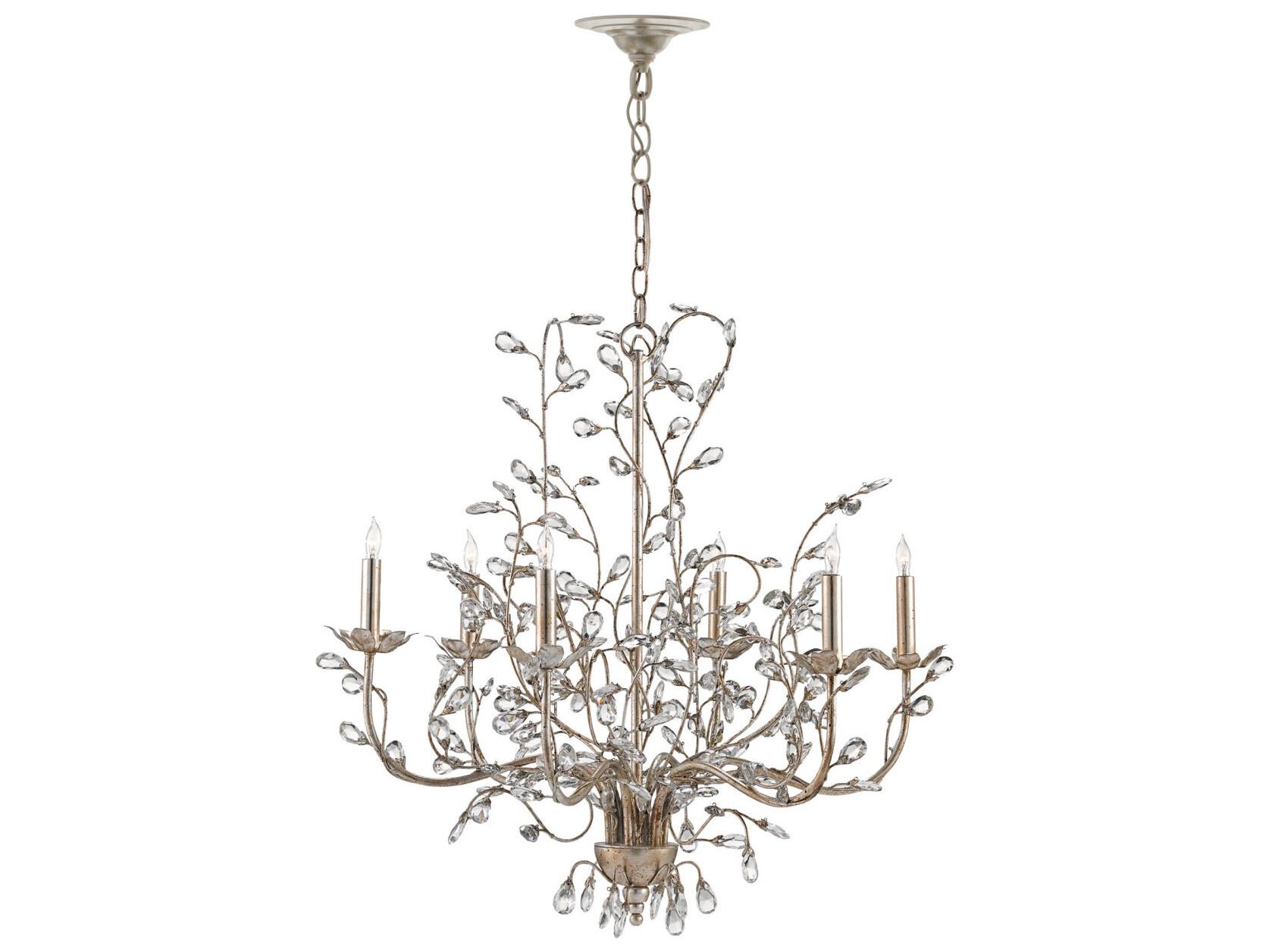 Currey & Company Crystal Bud 6-Light Silver Granello Candelabra Chandelier