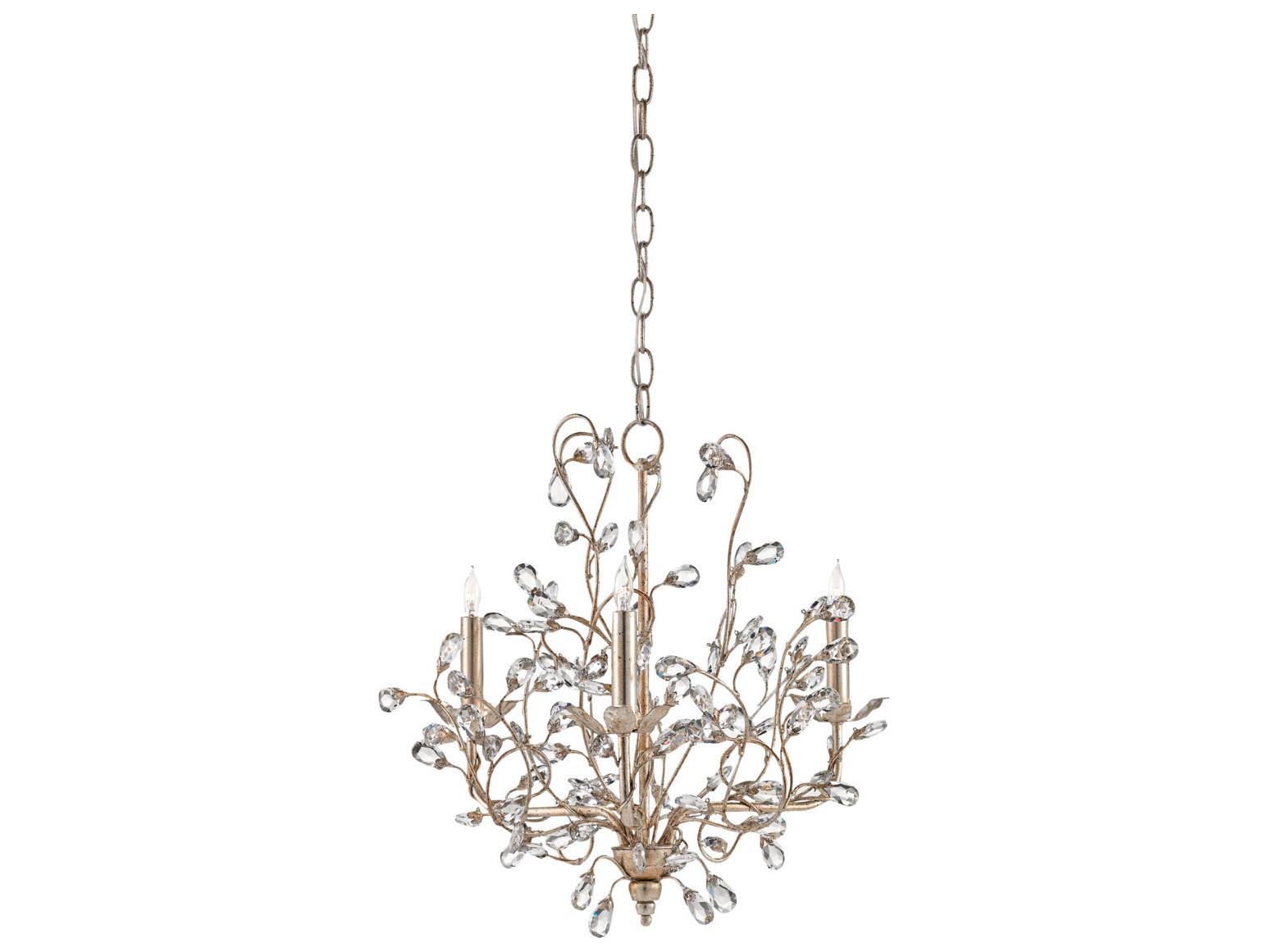 Currey & Company Crystal Bud 3-Light Silver Granello Candelabra Chandelier