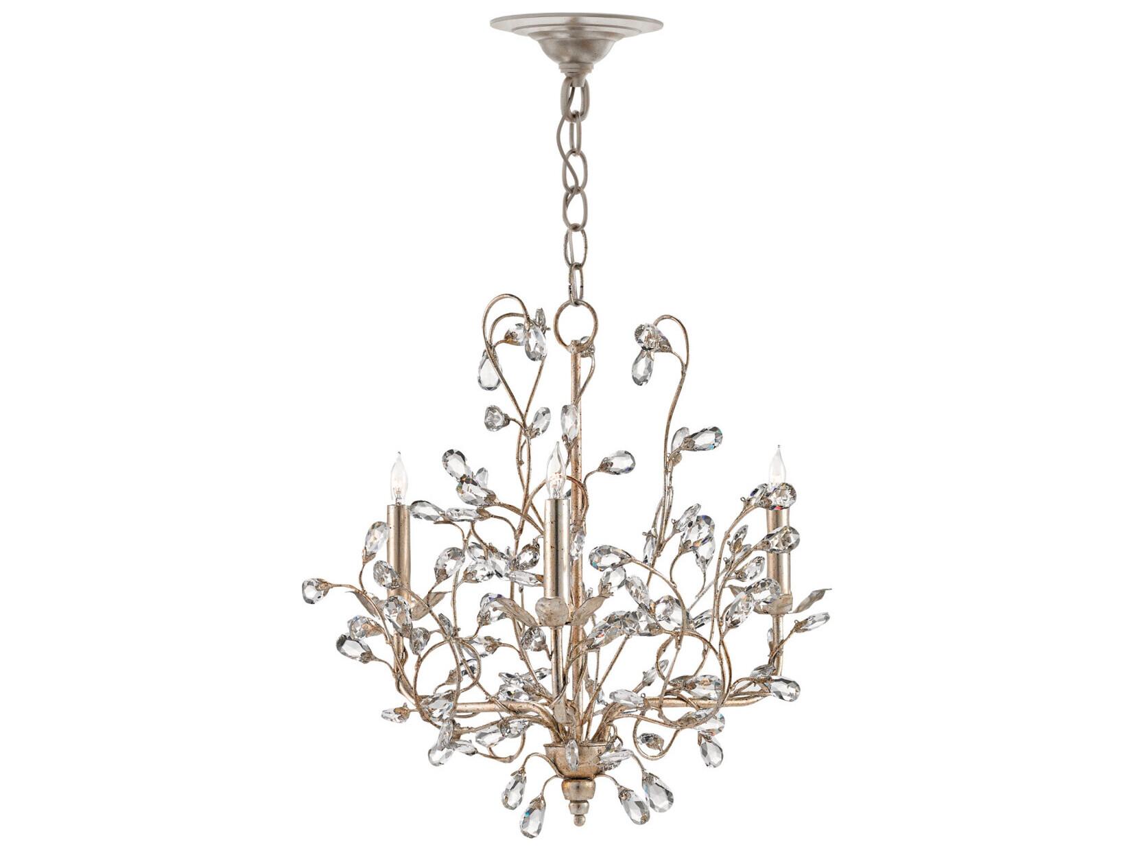 Currey & Company Crystal Bud 3-Light Silver Granello Candelabra Chandelier