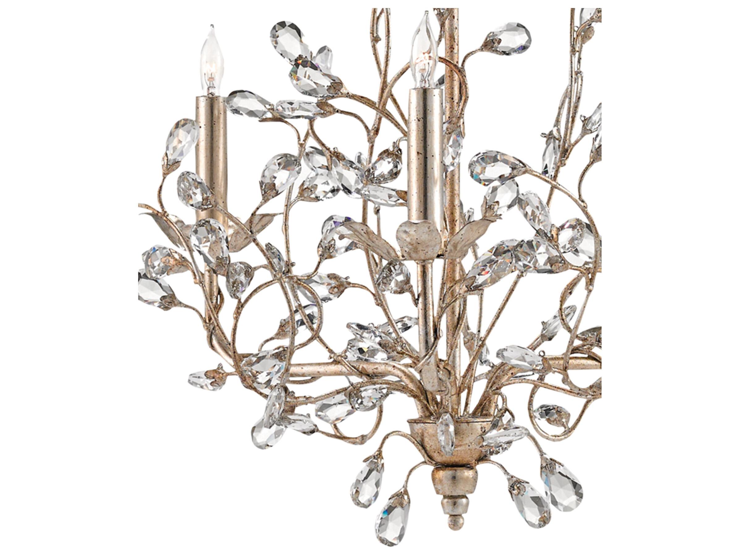 Currey & Company Crystal Bud 3-Light Silver Granello Candelabra Chandelier
