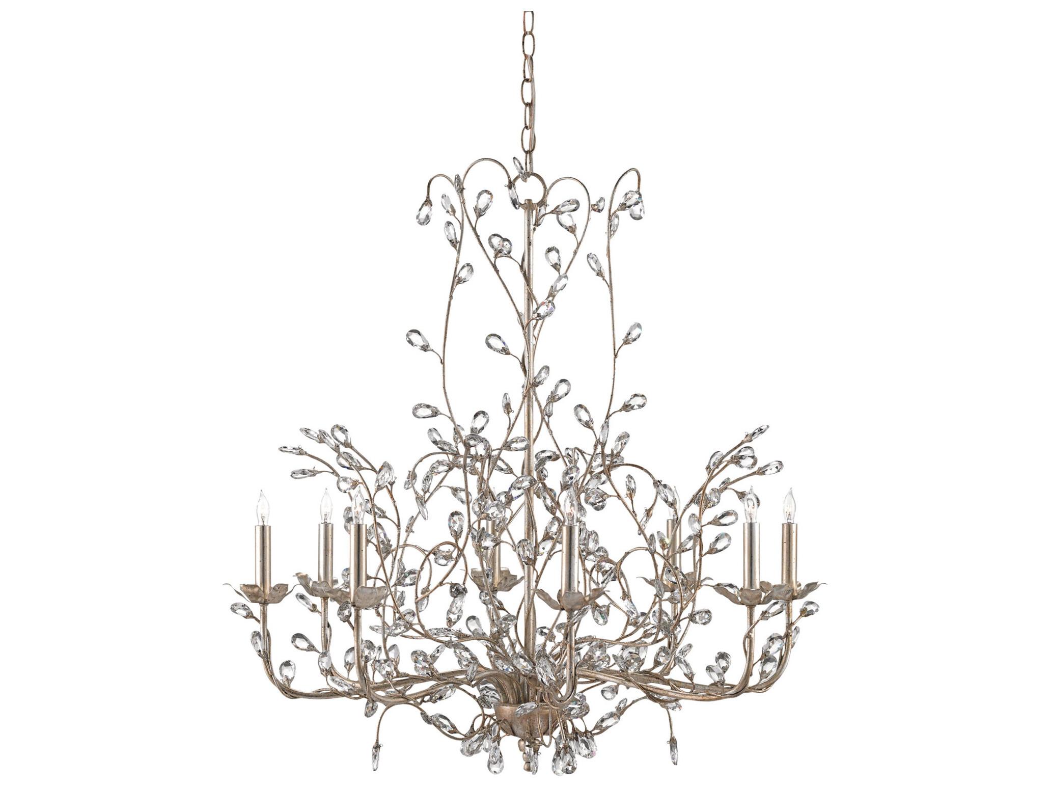 Currey & Company Crystal Bud 8-Light Silver Granello Candelabra Chandelier