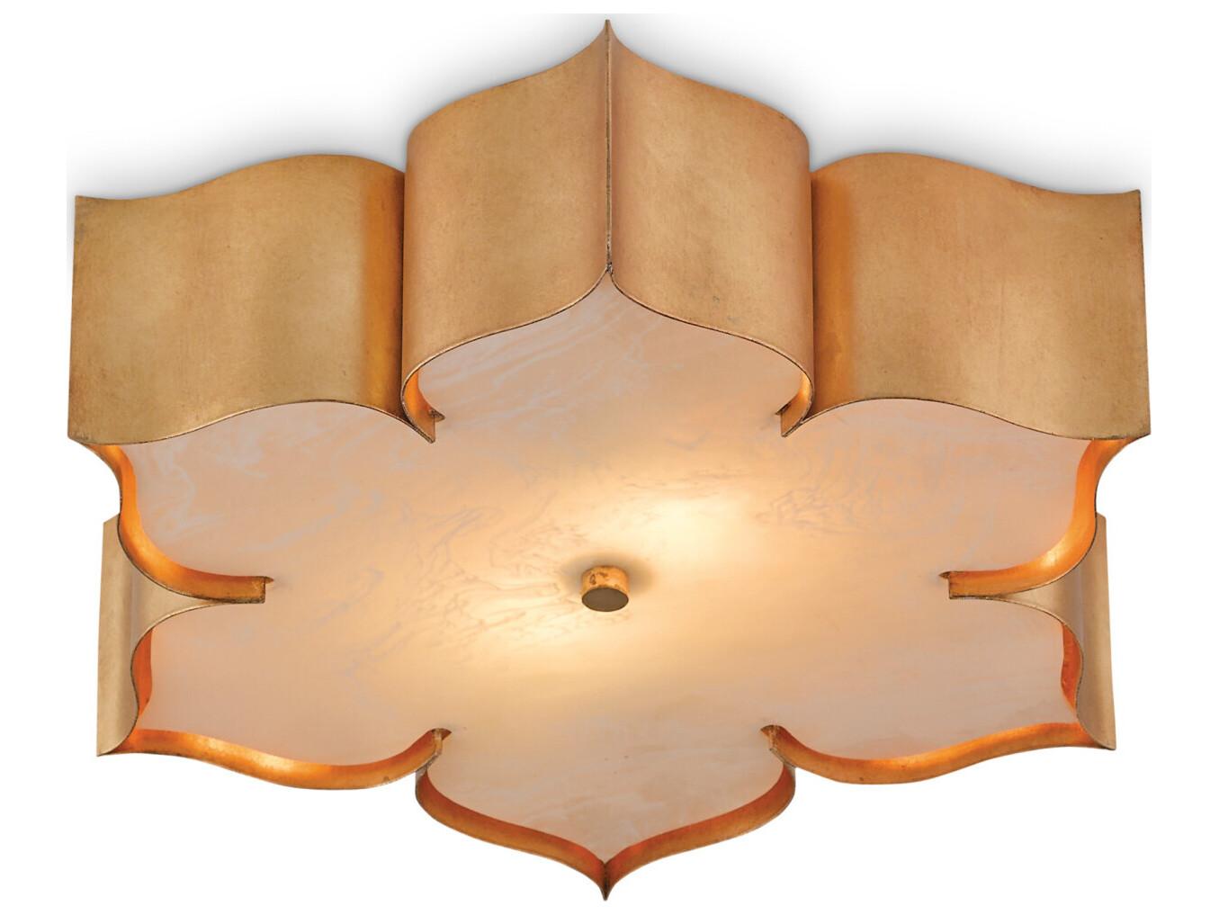 Currey & Company Grand Lotus 2-Light Antique Gold Leaf Flush Mount