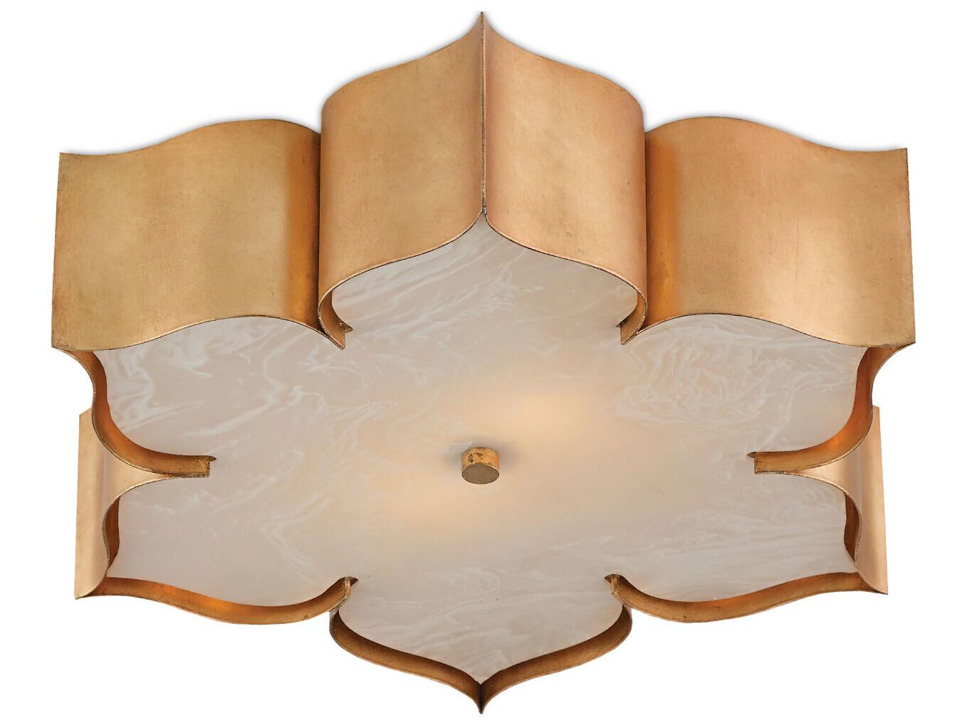 Currey & Company Grand Lotus 2-Light Antique Gold Leaf Flush Mount
