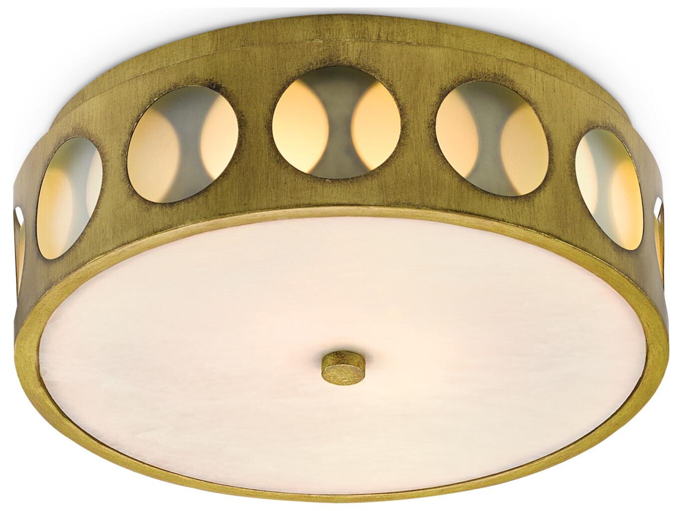 Currey & Company Go-Go Brass White Opaque Glass Drum Round Flush Mount