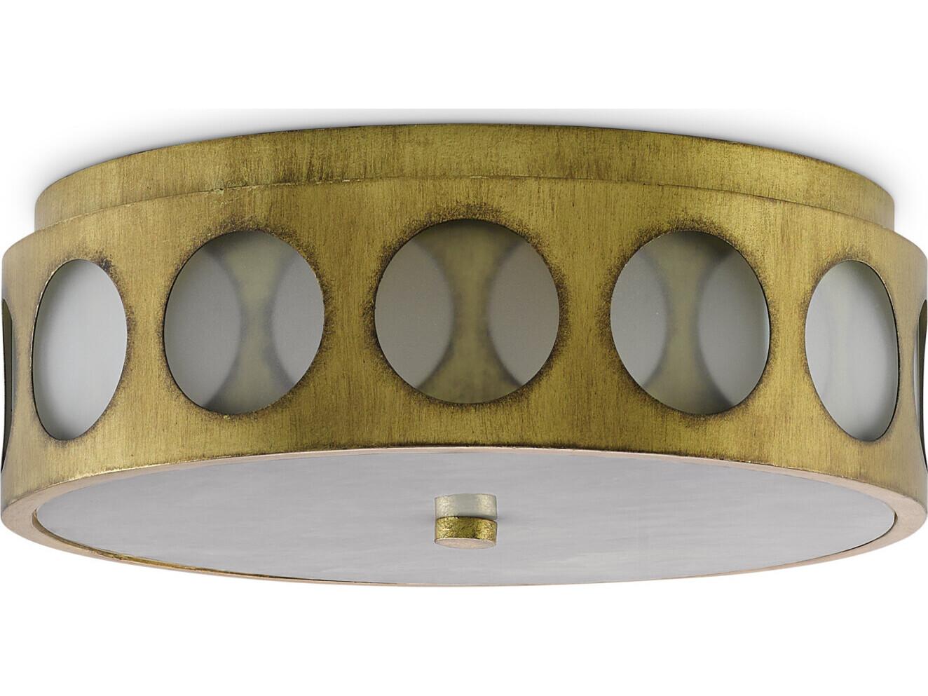 Currey & Company Go-Go Brass White Opaque Glass Drum Round Flush Mount