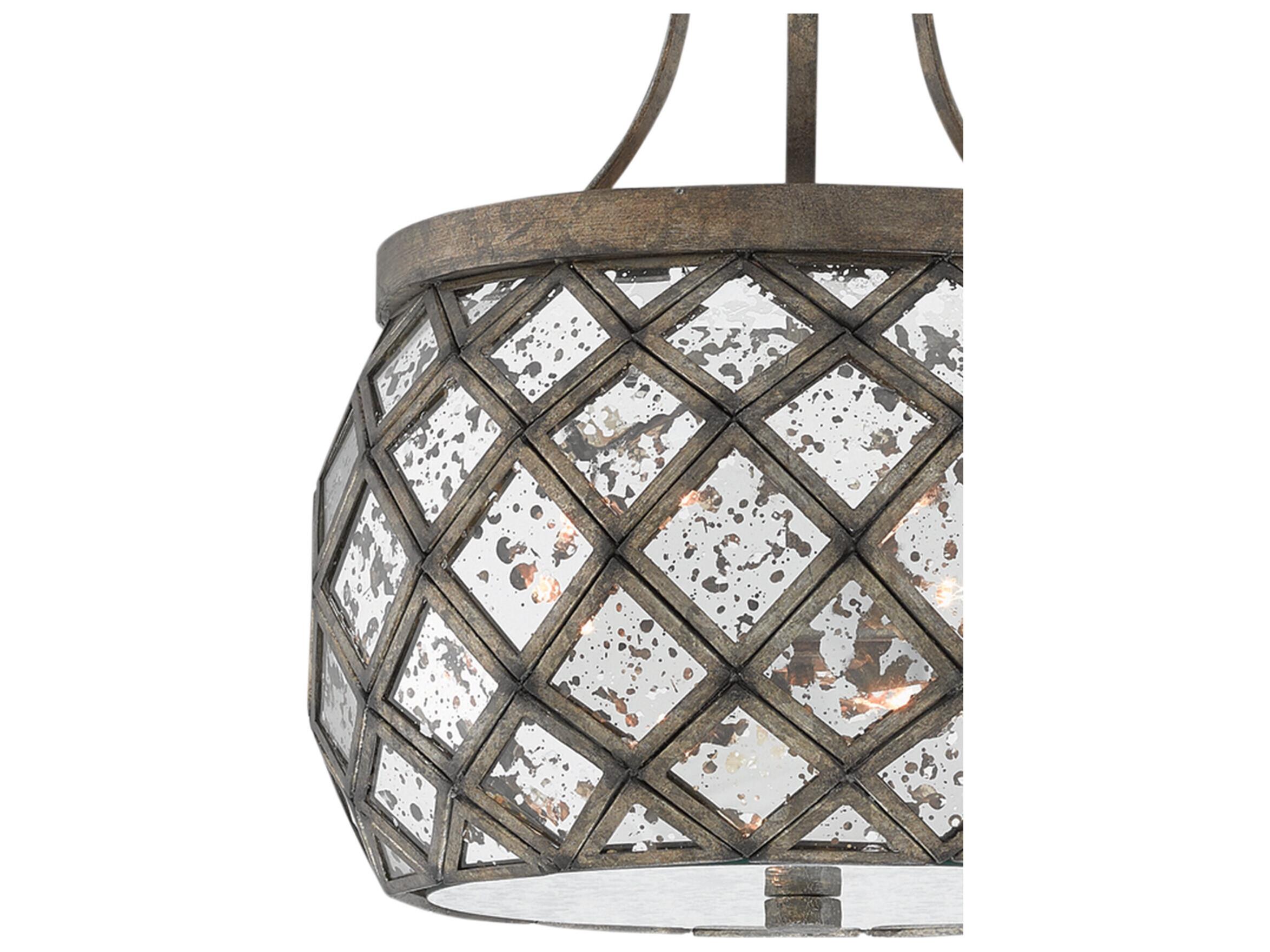 Currey & Company Buckminster Pyrite Bronze Raj Mirror Glass Drum Semi Flush Mount