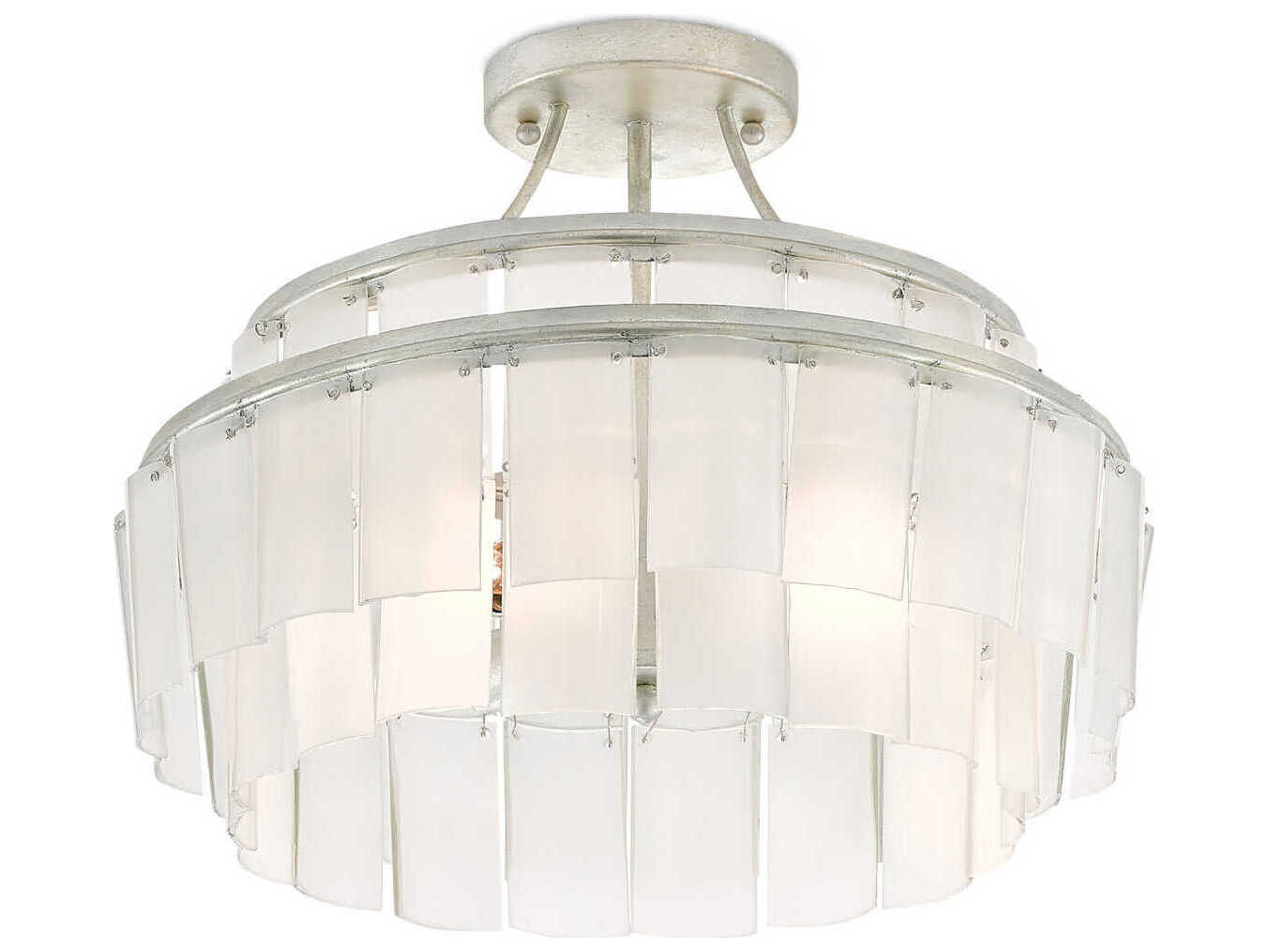 Currey & Company Vintner Contemporary Silver Leaf Opaque White Glass Round Semi Flush Mount