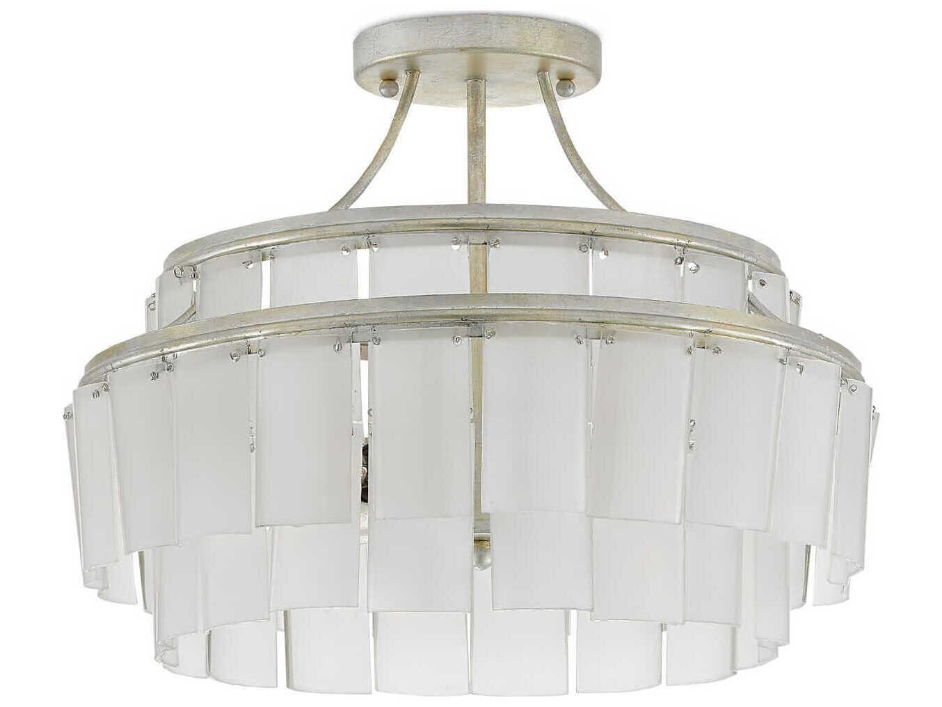 Currey & Company Vintner Contemporary Silver Leaf Opaque White Glass Round Semi Flush Mount
