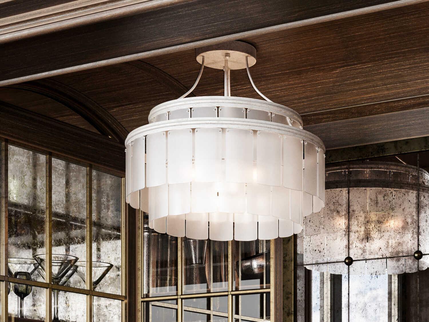 Currey & Company Vintner Contemporary Silver Leaf Opaque White Glass Round Semi Flush Mount