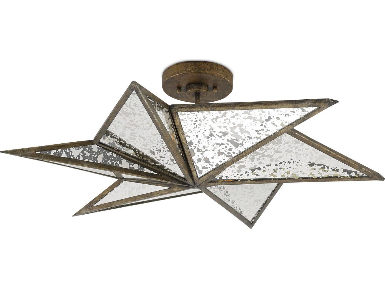 Currey & Company Stargazer Pyrite Bronze Raj Mirror Glass Semi Flush Mount
